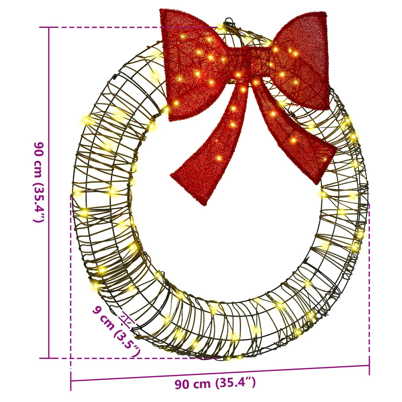 Couronne avec 80 LED Blanc chaud 90 x 90 x 9 cm Rotin - XIOS