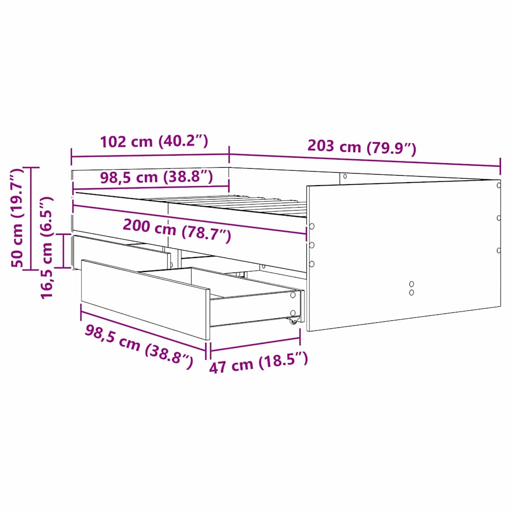 Cadre de lit Chêne artisanal 100 x 200 cm Pin massif - XIOS