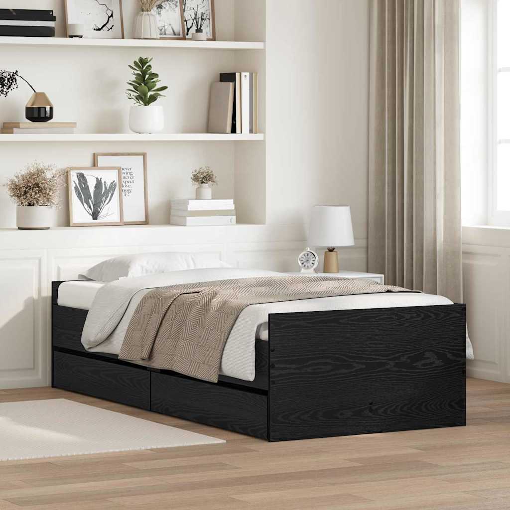 Cadre de lit avec tiroir Chêne noir 100 x 200 cm Pin massif - XIOS
