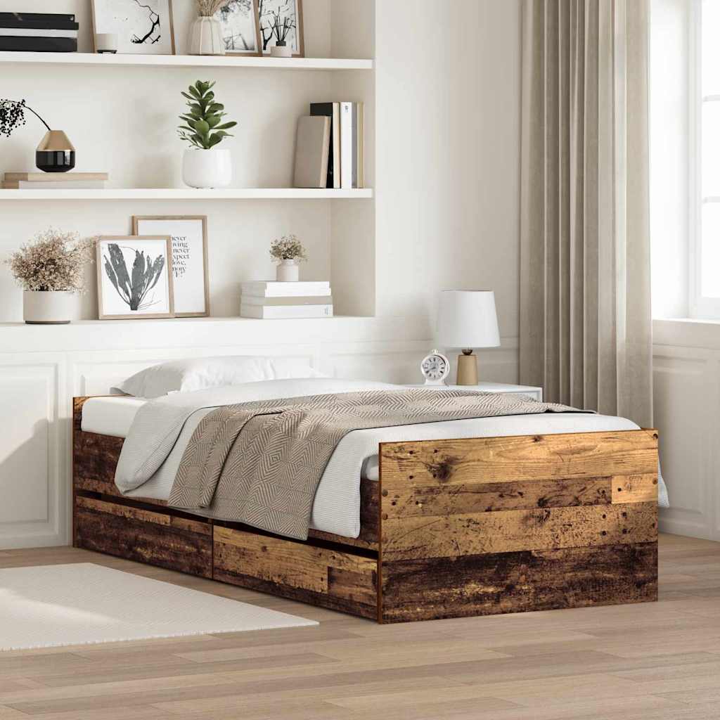 Cadre de lit avec tiroir Bois Ancien 90 x 200 cm Pin massif - XIOS