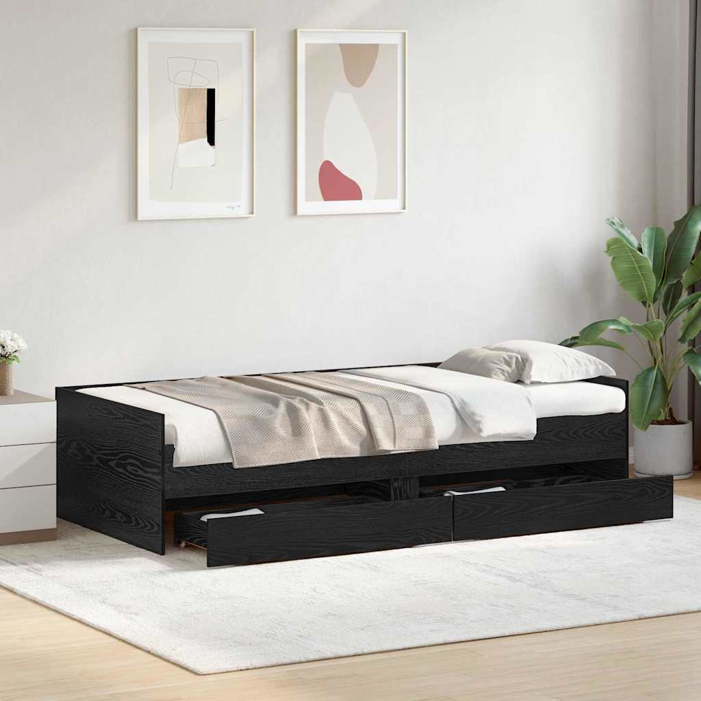 Cadre de lit avec tiroir Chêne noir 90 x 200 cm Pin massif - XIOS
