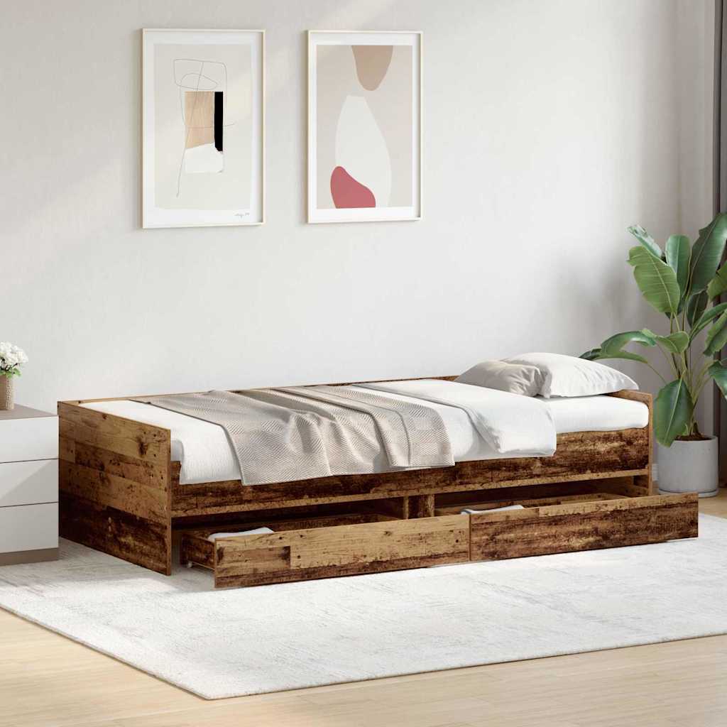 Cadre de lit avec tiroir Bois Ancien 90 x 190 cm Pin massif - XIOS