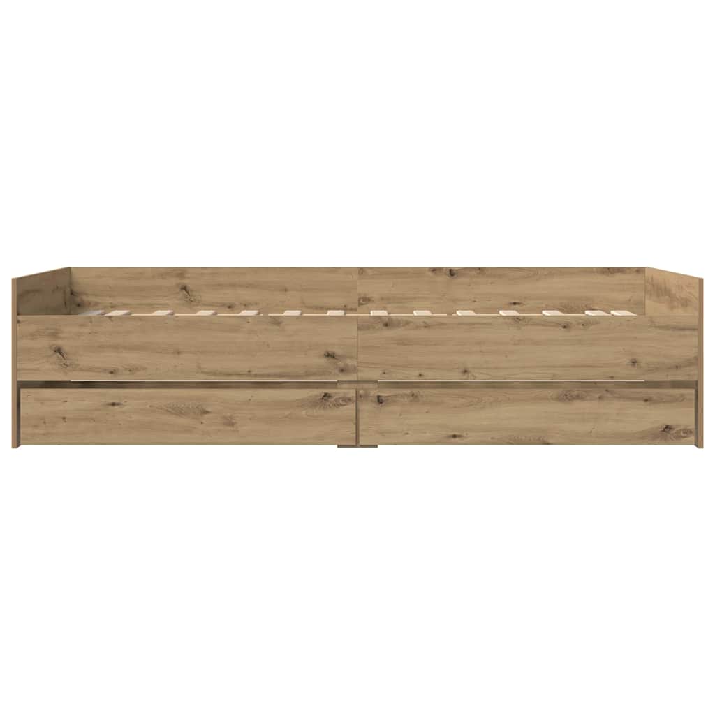 Cadre de lit avec tiroir Chêne artisanal 90 x 190 cm Pin massif - XIOS