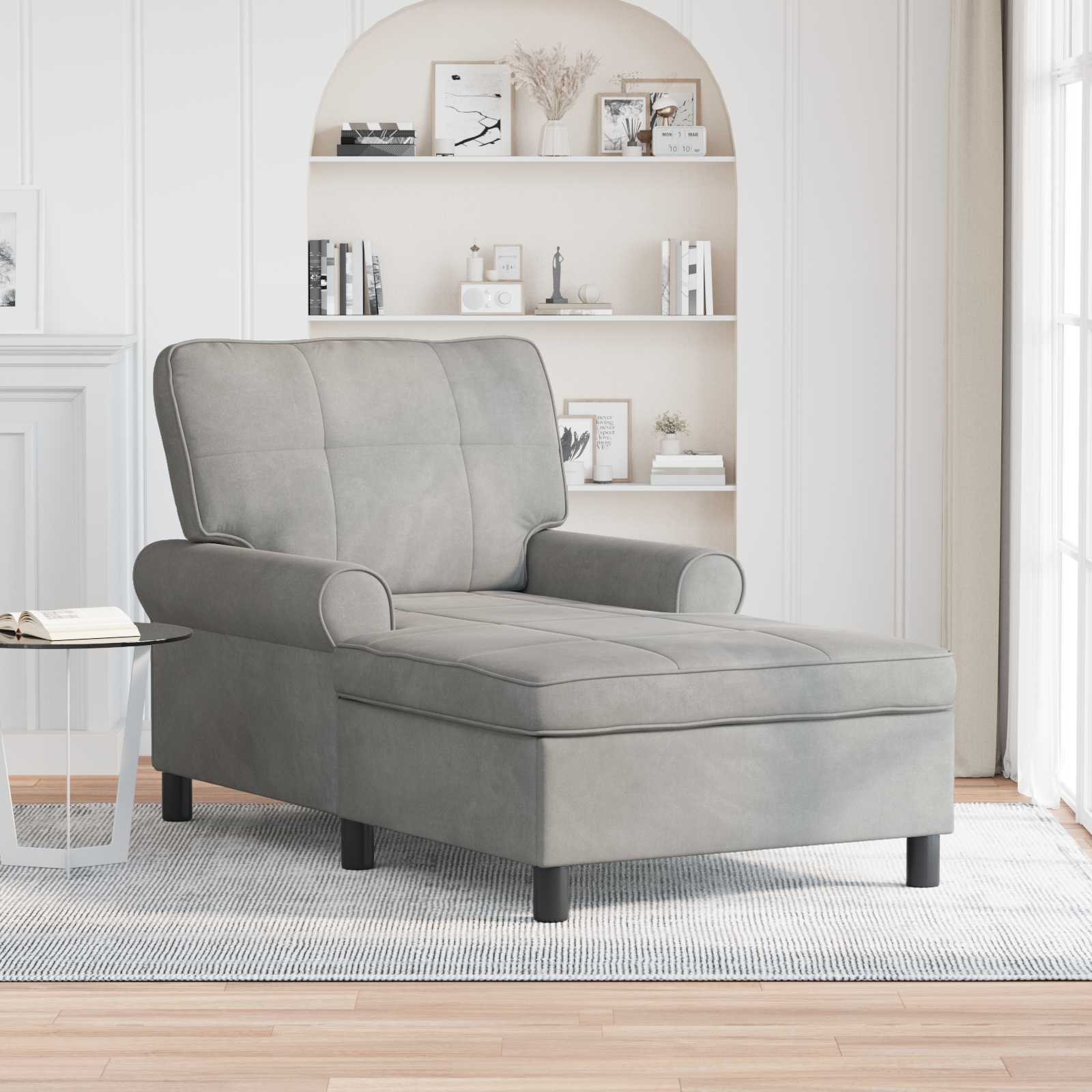 Chaise longue avec coussin Gris clair 91 x 157 x 91 cm Velours - XIOS