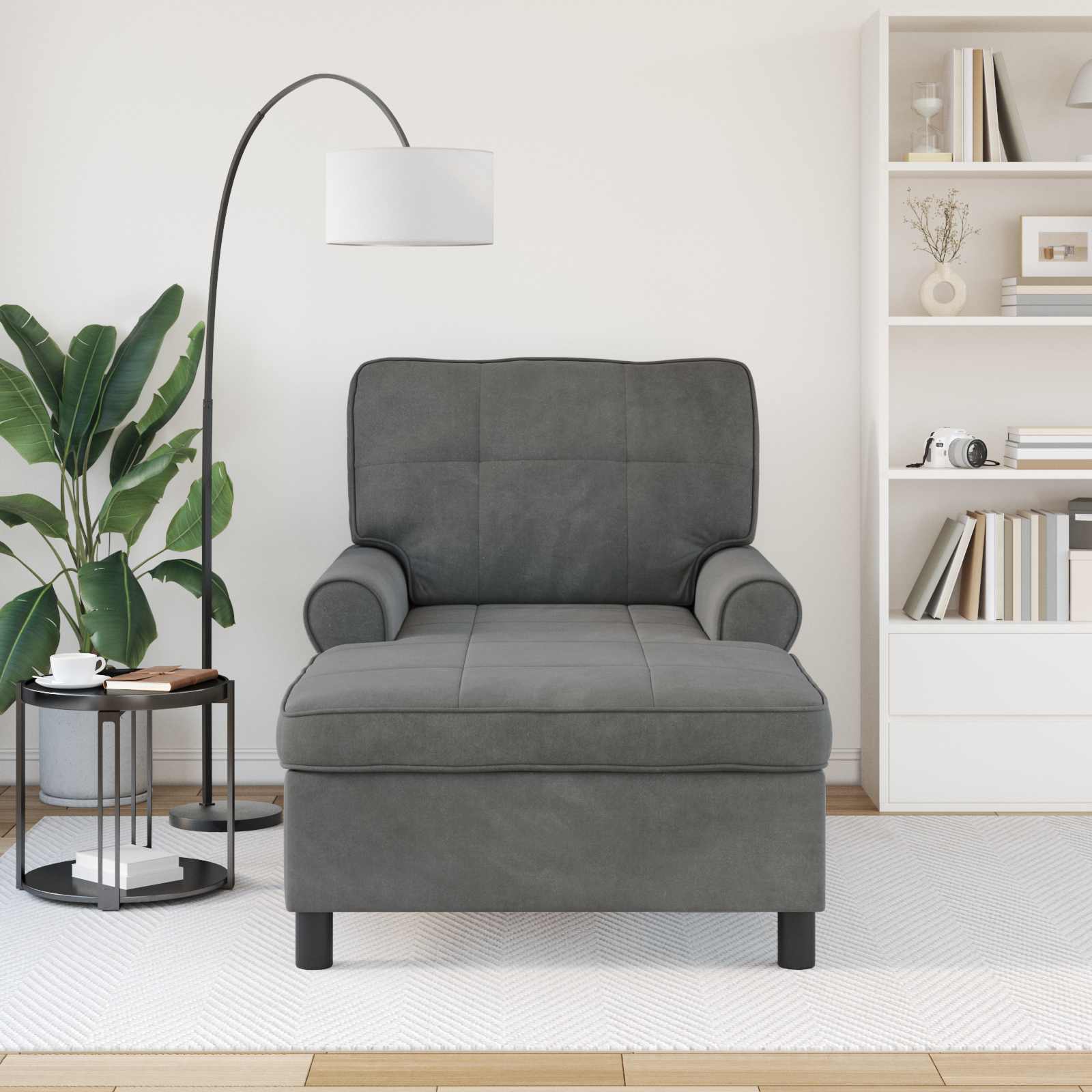 Chaise longue avec coussin Gris foncé 91 x 157 x 91 cm Velours - XIOS