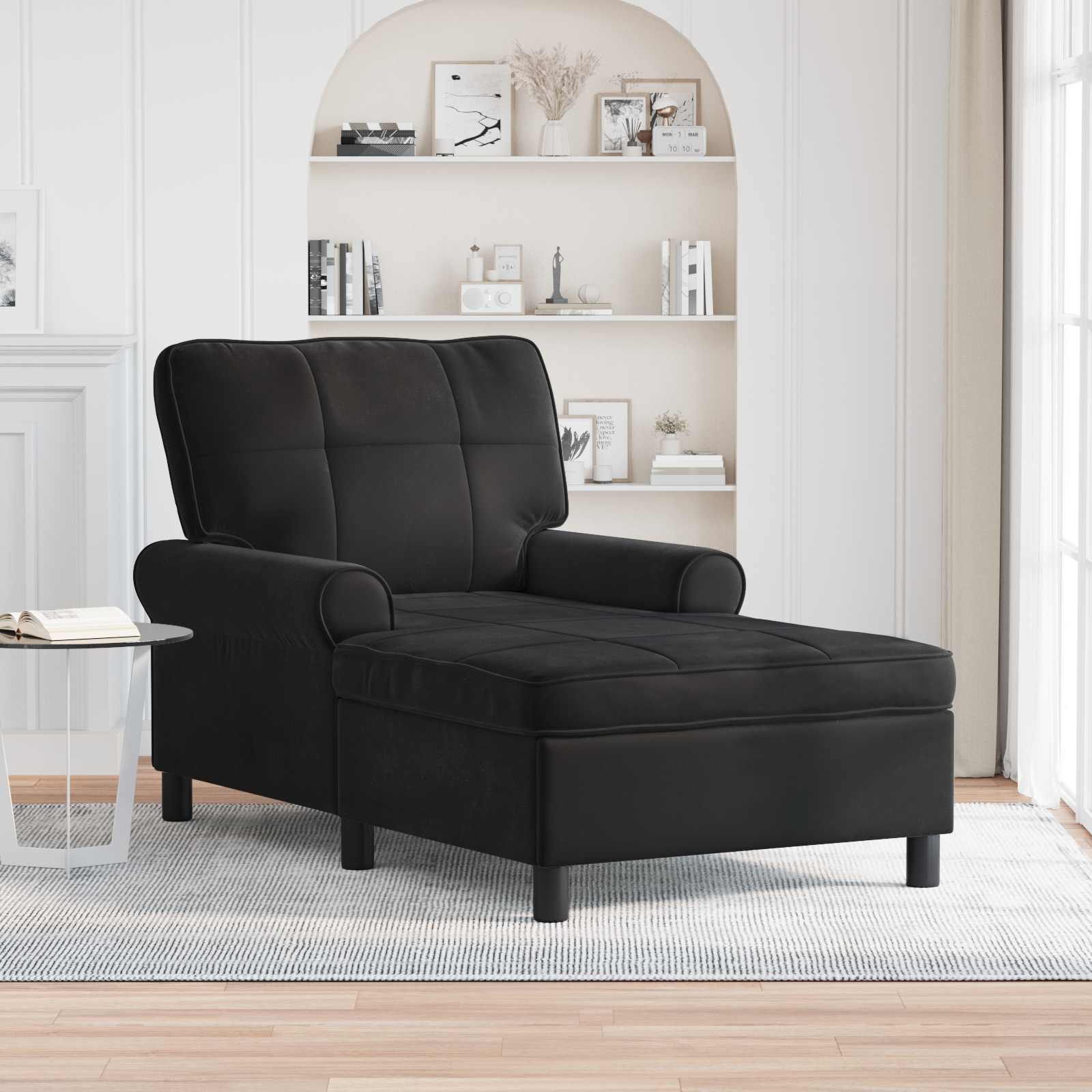 Chaise longue avec coussin Noir 91 x 157 x 91 cm Velours - XIOS