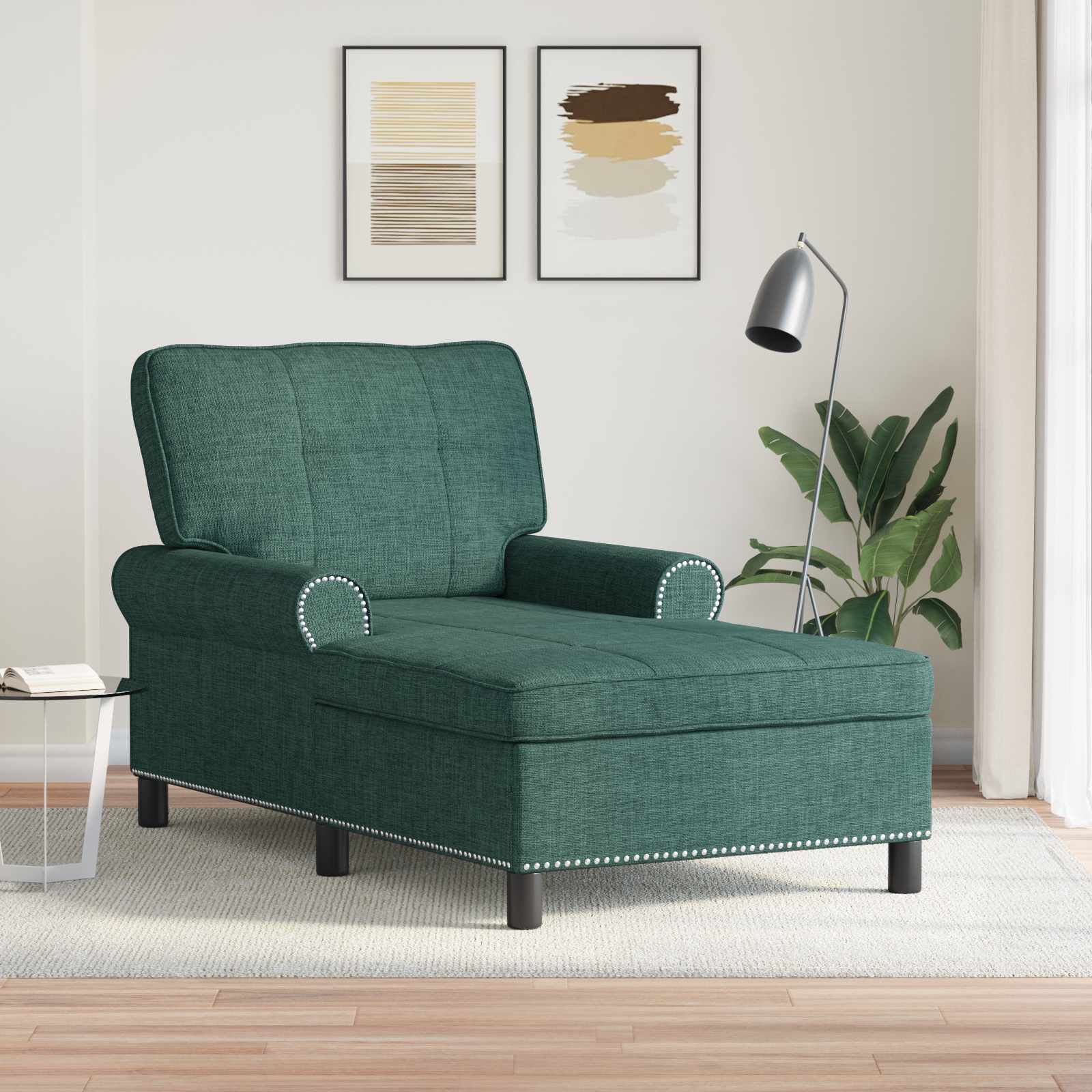 Chaise longue avec coussin Vert foncé 91 x 157 x 91 cm tissu - XIOS