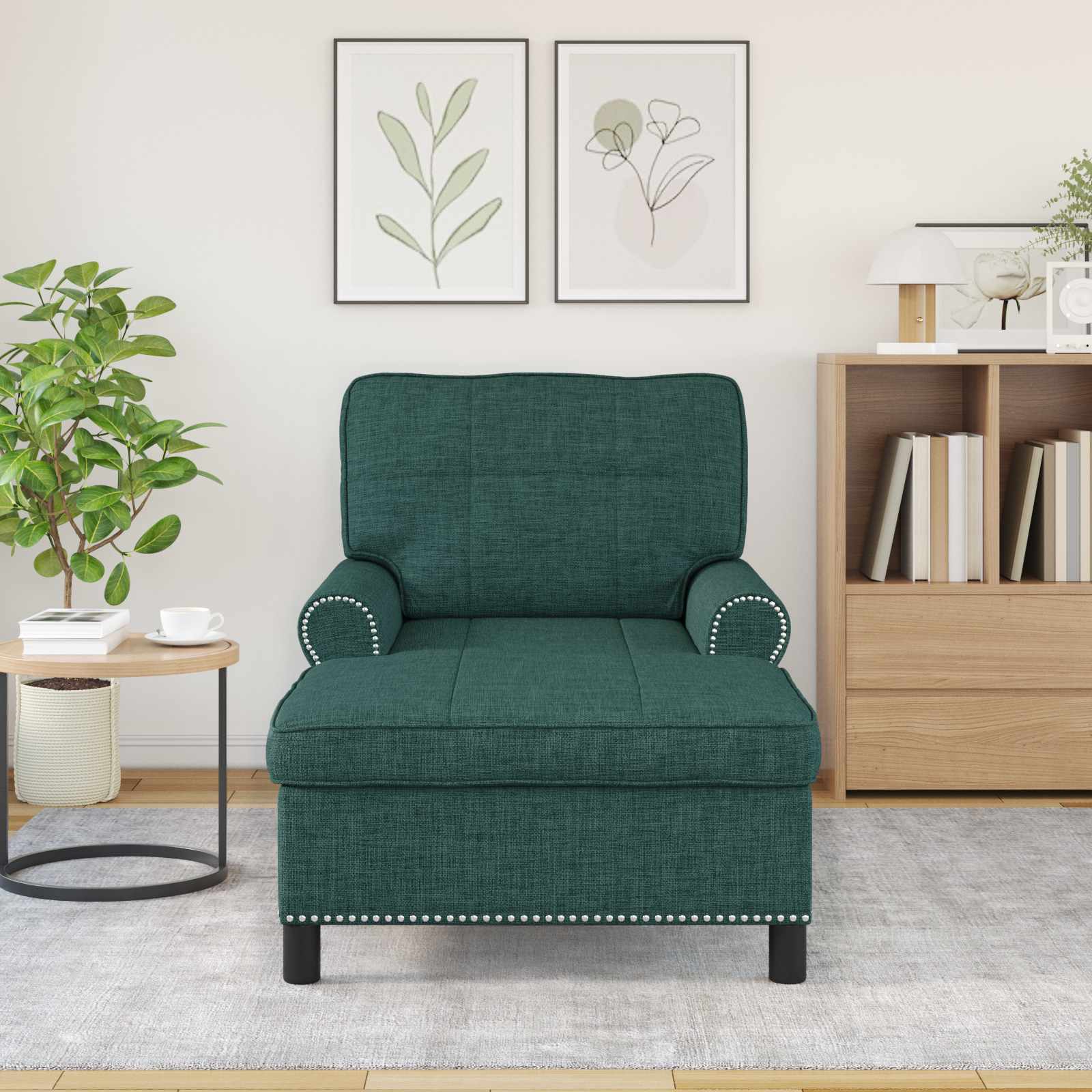 Chaise longue avec coussin Vert foncé 91 x 157 x 91 cm tissu - XIOS