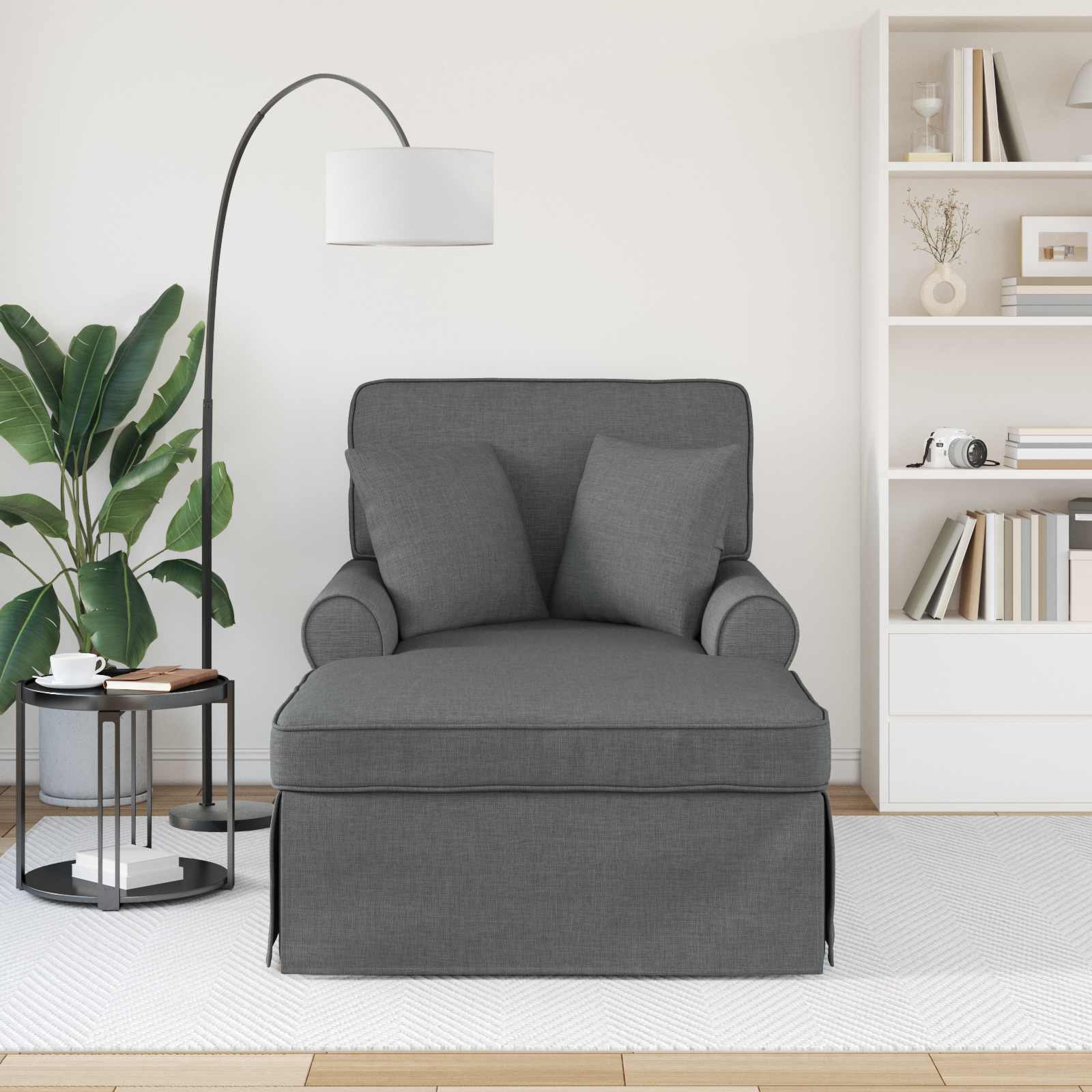 Chaise lounge avec jupe Gris foncé 91 x 157 x 91 cm tissu - XIOS
