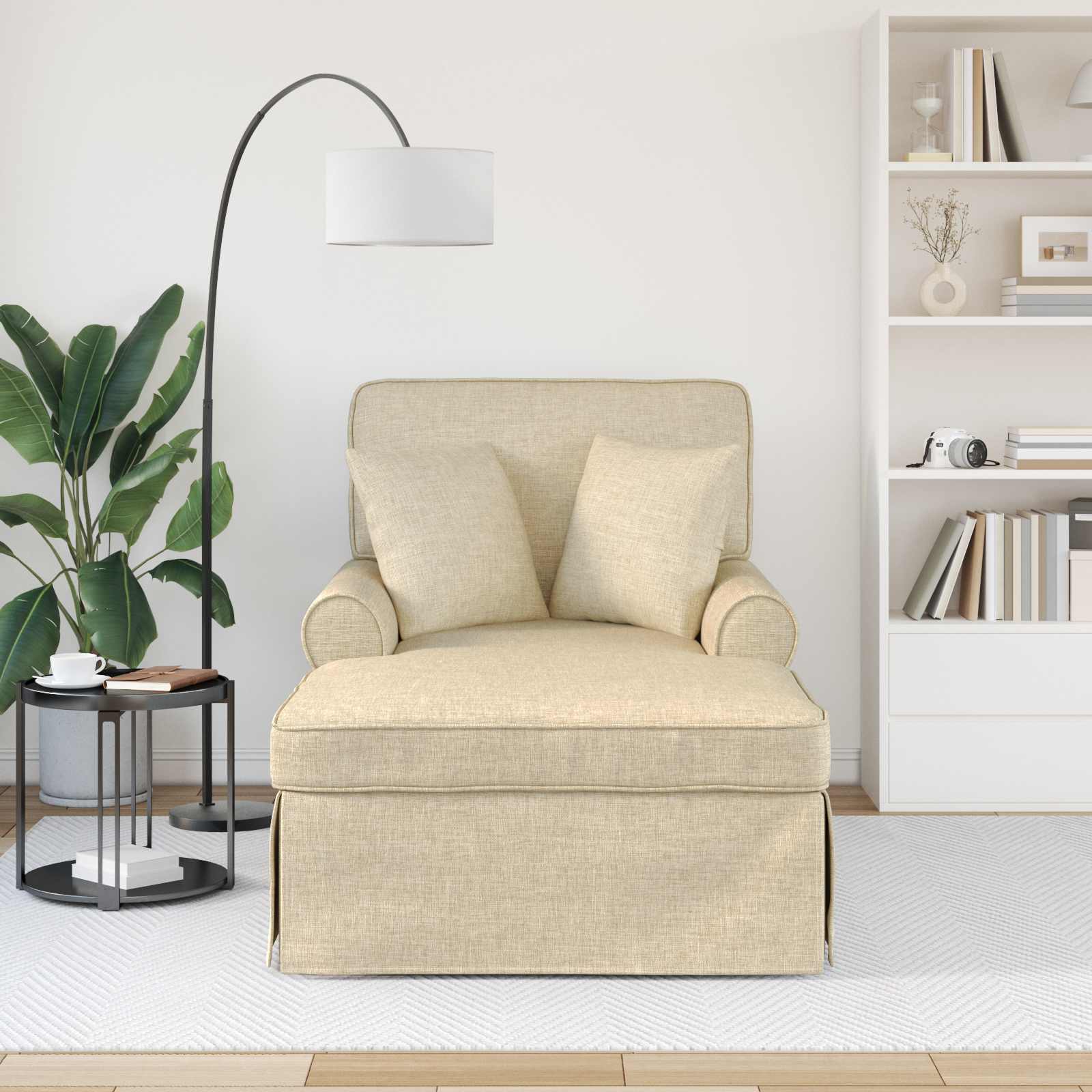 Chaise lounge avec jupe avec coussin 3 pcs Crème tissu - XIOS