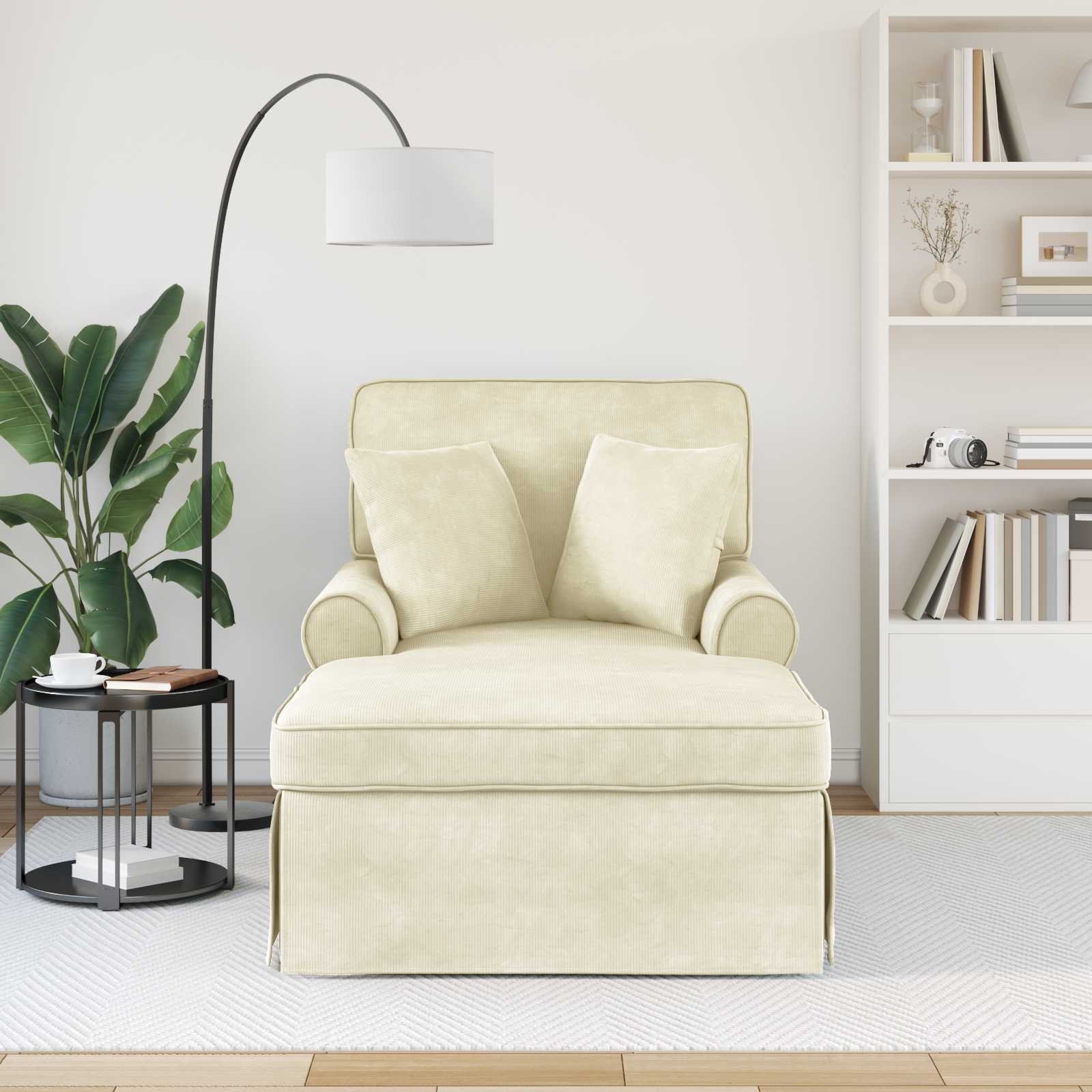 Chaise lounge avec jupe 3 pcs Crème Tissu en velours côtelé - XIOS