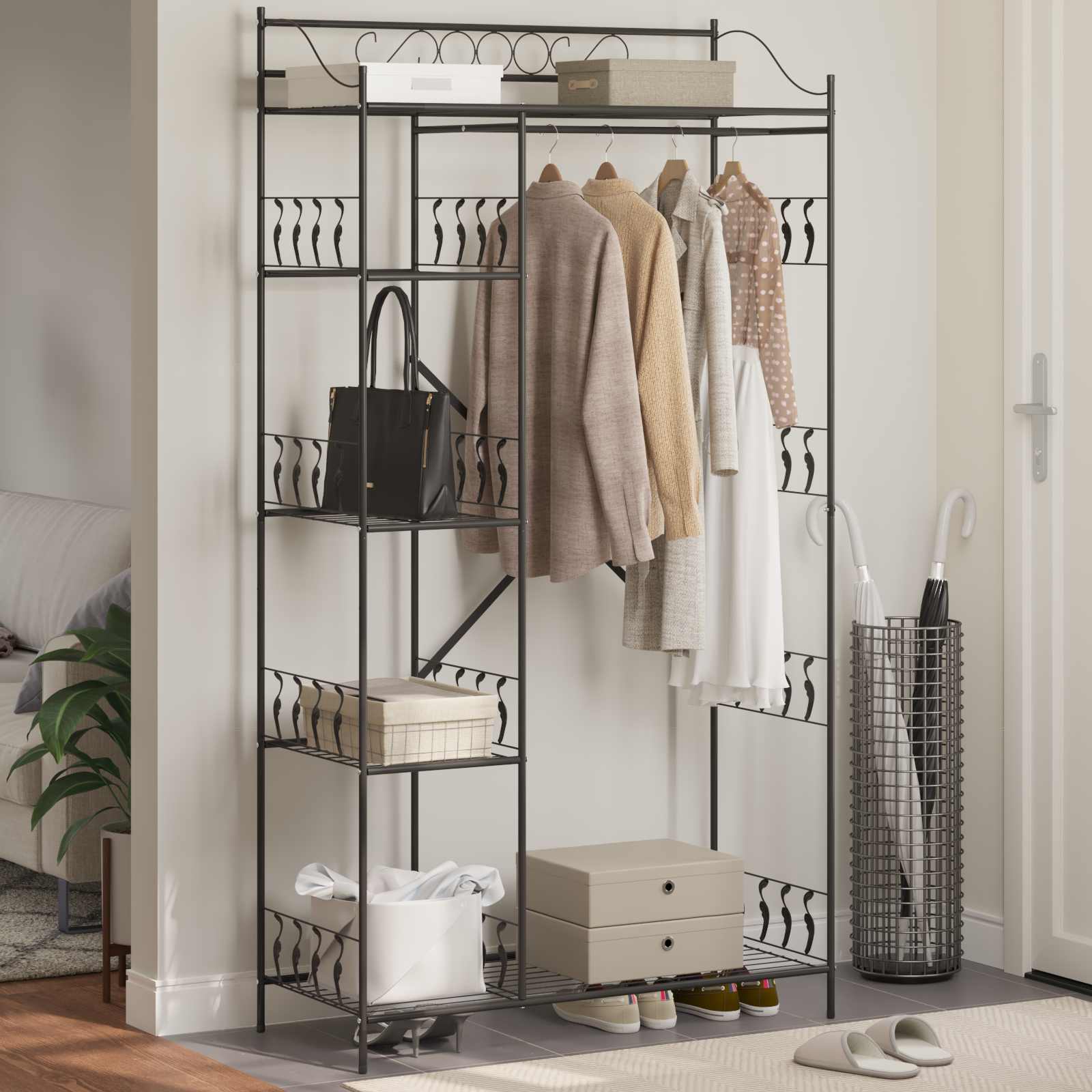 Armoire Ouverte avec étagère Noir 101 x 43 x 188 cm Acier - XIOS