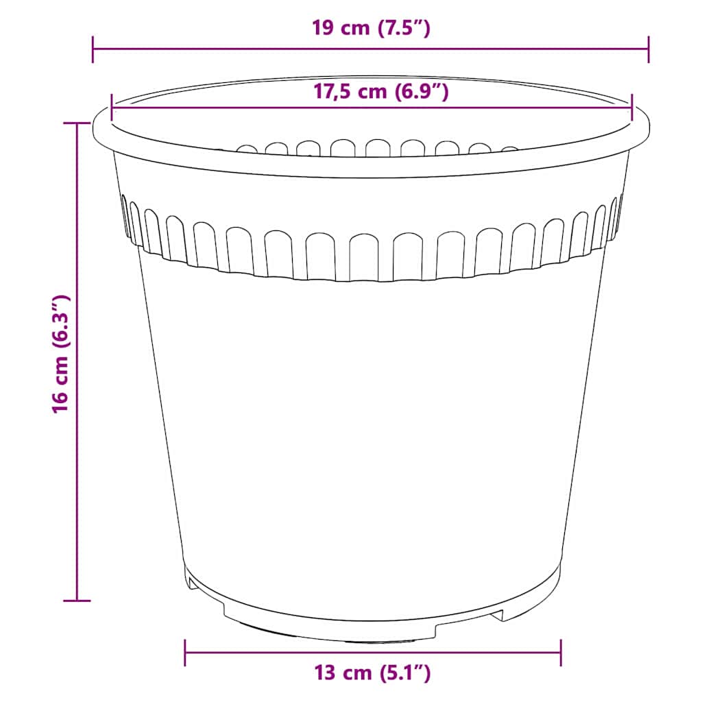 Pots de plantes 6 pcs Noir Ø 19 x 16 cm Plastique - XIOS