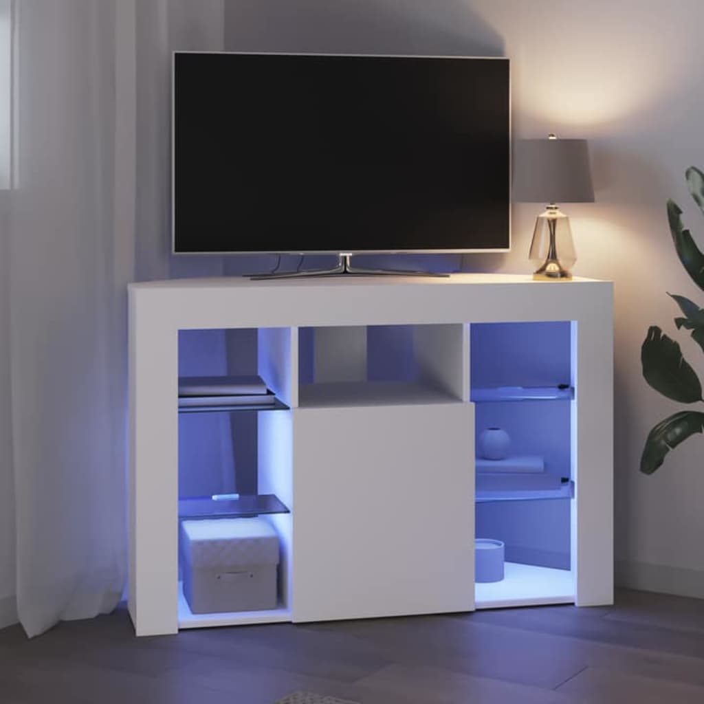 Meuble TV LED d'Angle Blanc 100x40x68cm Bois d'ingénierie