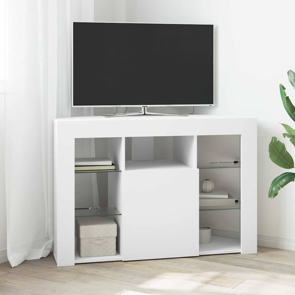Meuble TV LED d'Angle Blanc 100x40x68cm Bois d'ingénierie