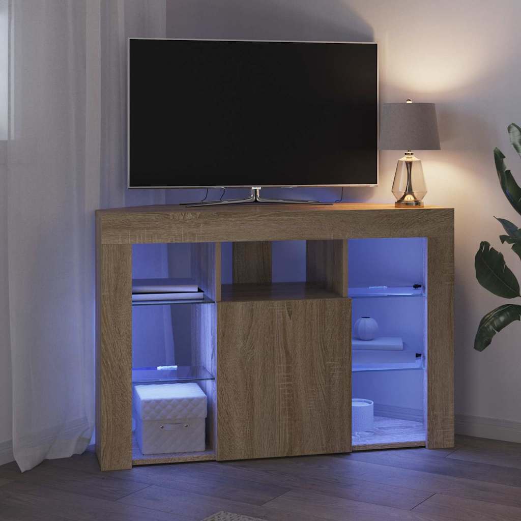 Meuble TV LED d'Angle Montage mural Chêne Sonoma 100x40x68cm