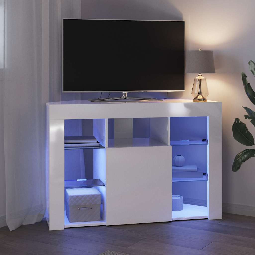 Meuble TV LED d'Angle Blanc brillant 105 x 40 x 68 cm - XIOS