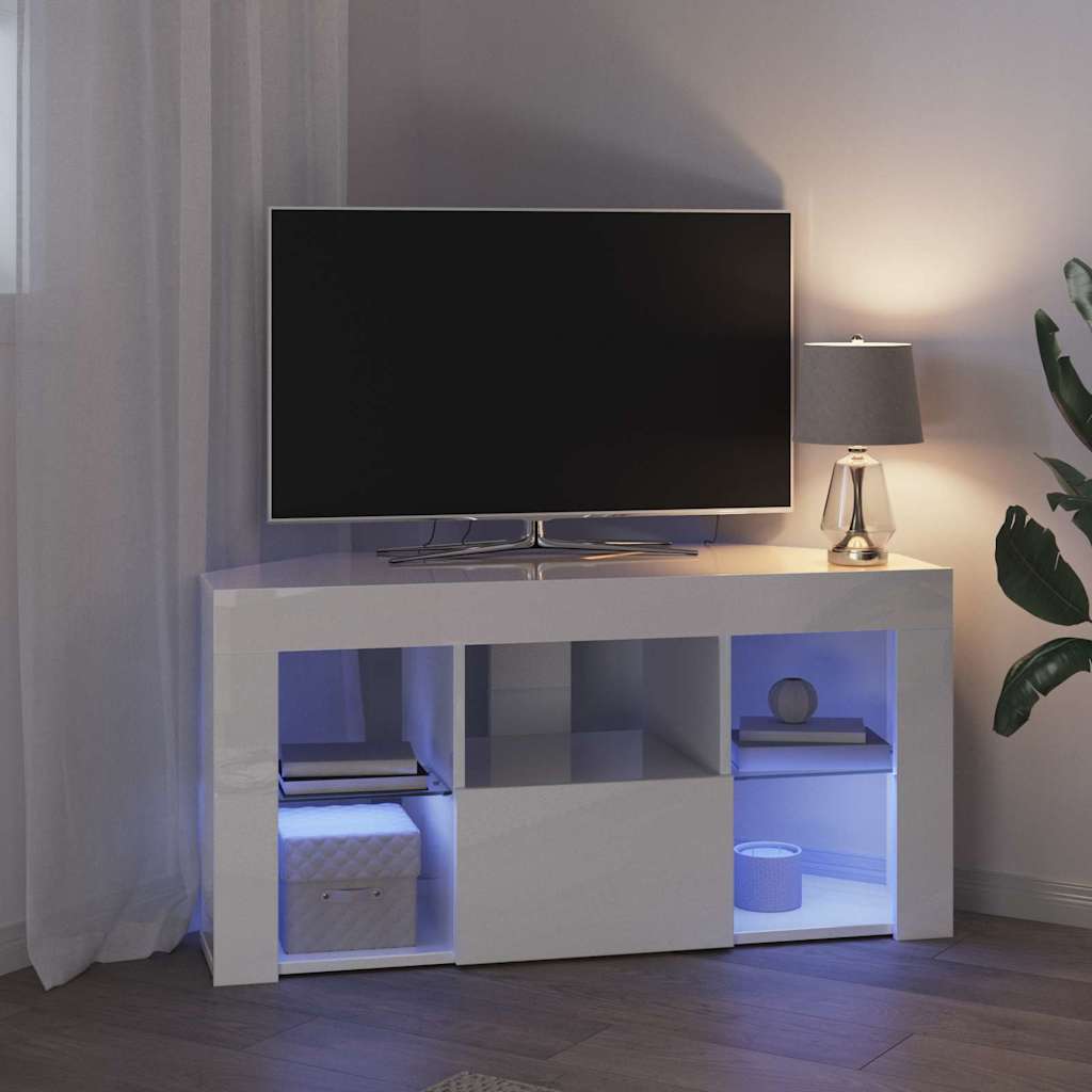 Meuble TV LED d'Angle Blanc brillant 104 x 40 x 50 cm - XIOS