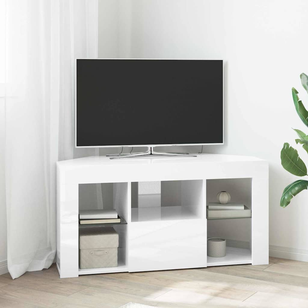 Meuble TV LED d'Angle Blanc brillant 104 x 40 x 50 cm - XIOS