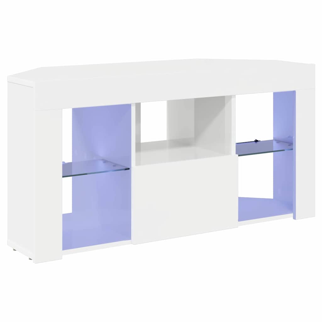 Meuble TV LED d'Angle Blanc brillant 104 x 40 x 50 cm - XIOS