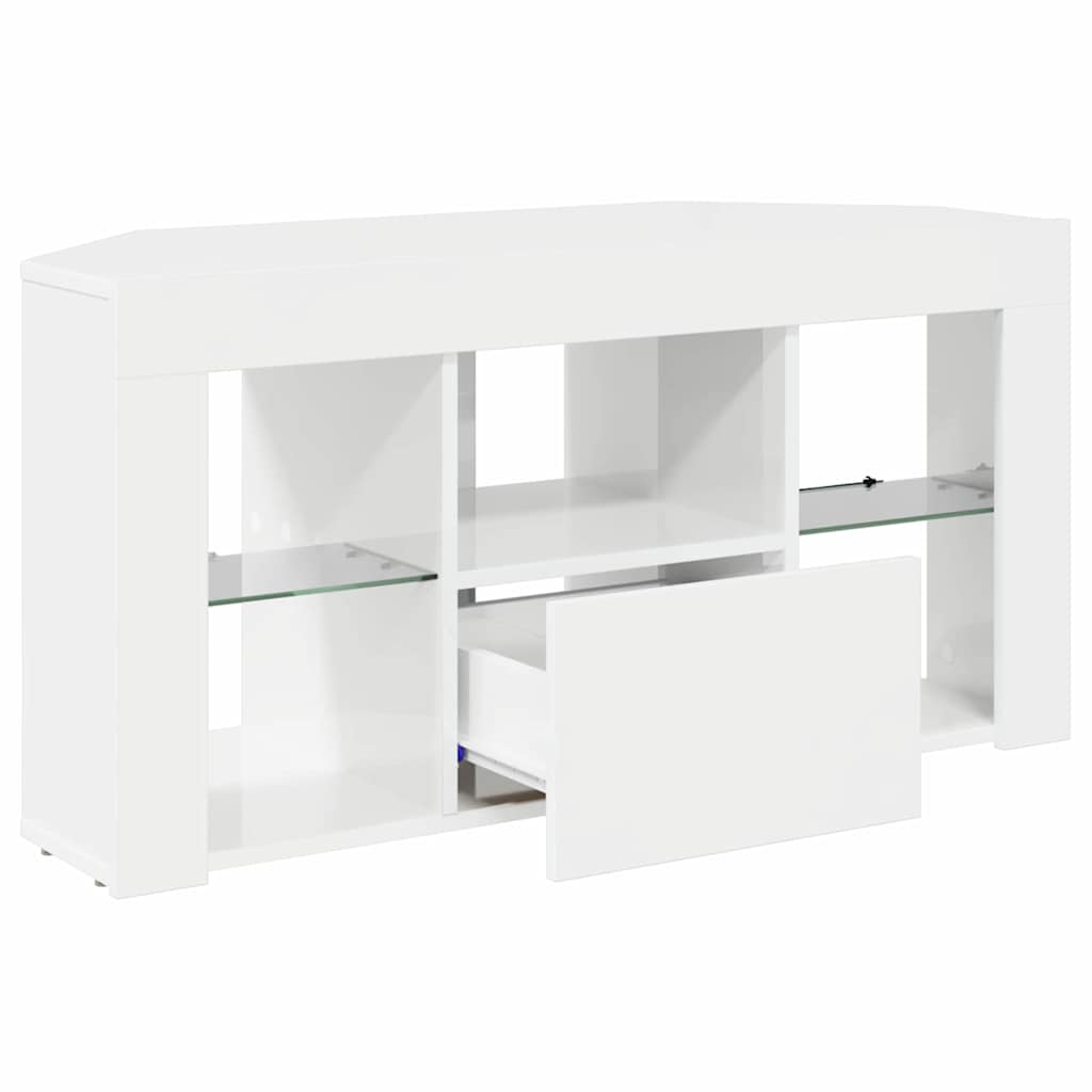 Meuble TV LED d'Angle Blanc brillant 104 x 40 x 50 cm - XIOS