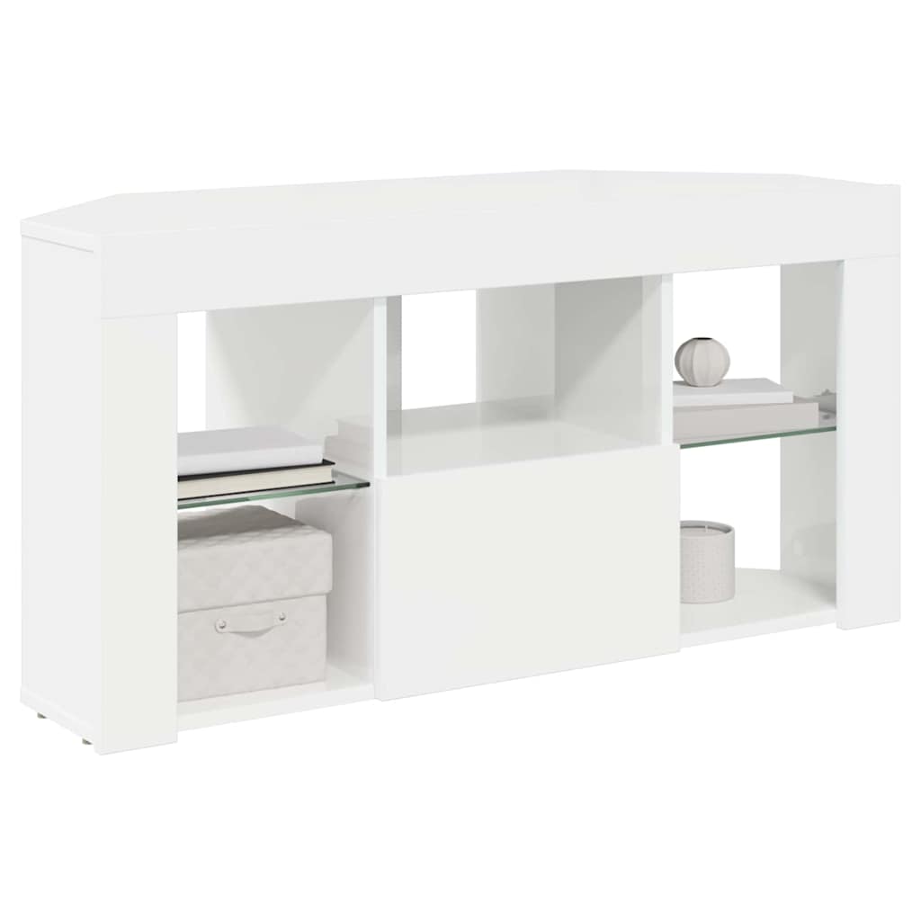 Meuble TV LED d'Angle Blanc brillant 104 x 40 x 50 cm - XIOS