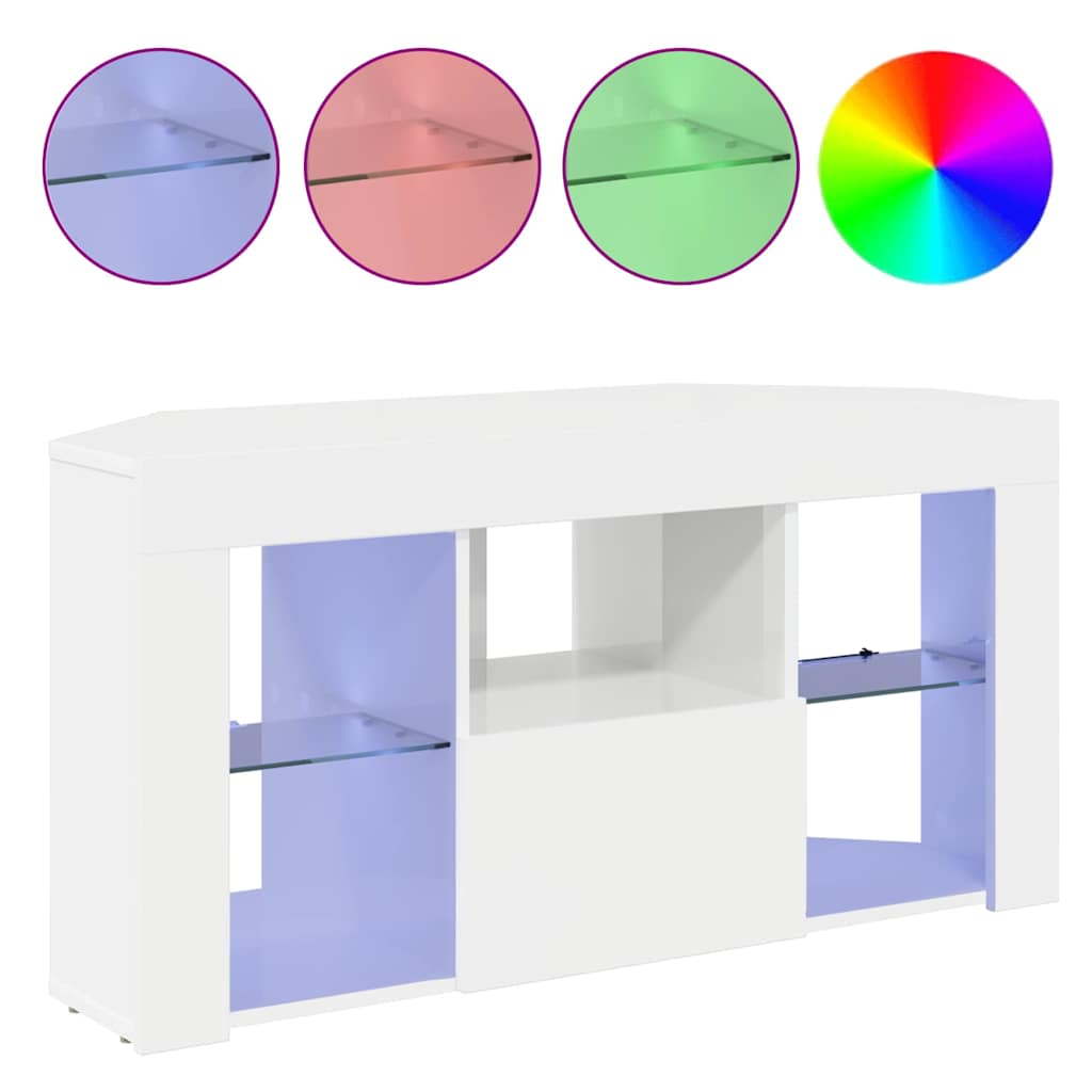 Meuble TV LED d'Angle Blanc brillant 104 x 40 x 50 cm - XIOS