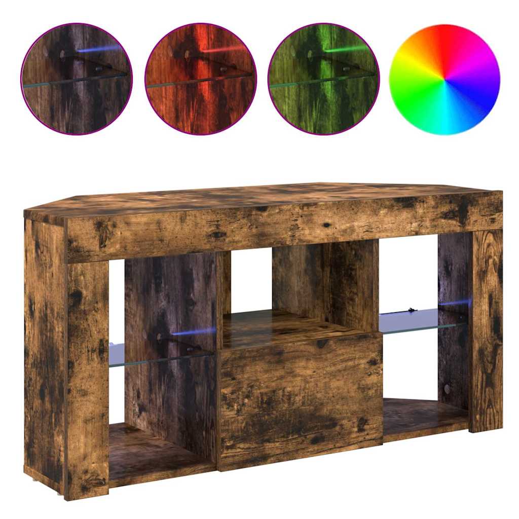 Meuble TV LED d'Angle Montage mural Chêne fumé 105 x 40 x 68 cm - XIOS