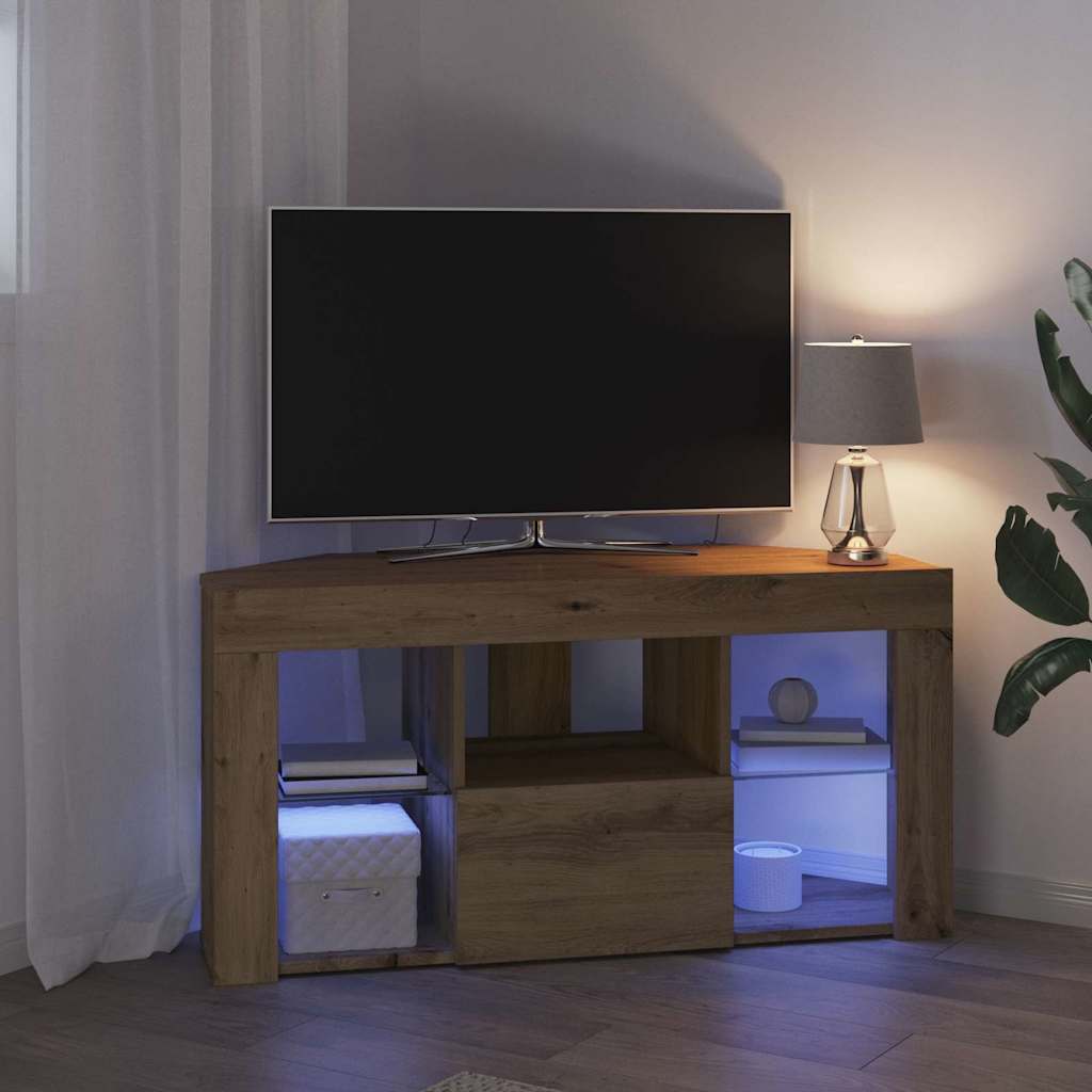 Meuble TV LED d'Angle Chêne artisanal 105 x 40 x 68 cm - XIOS