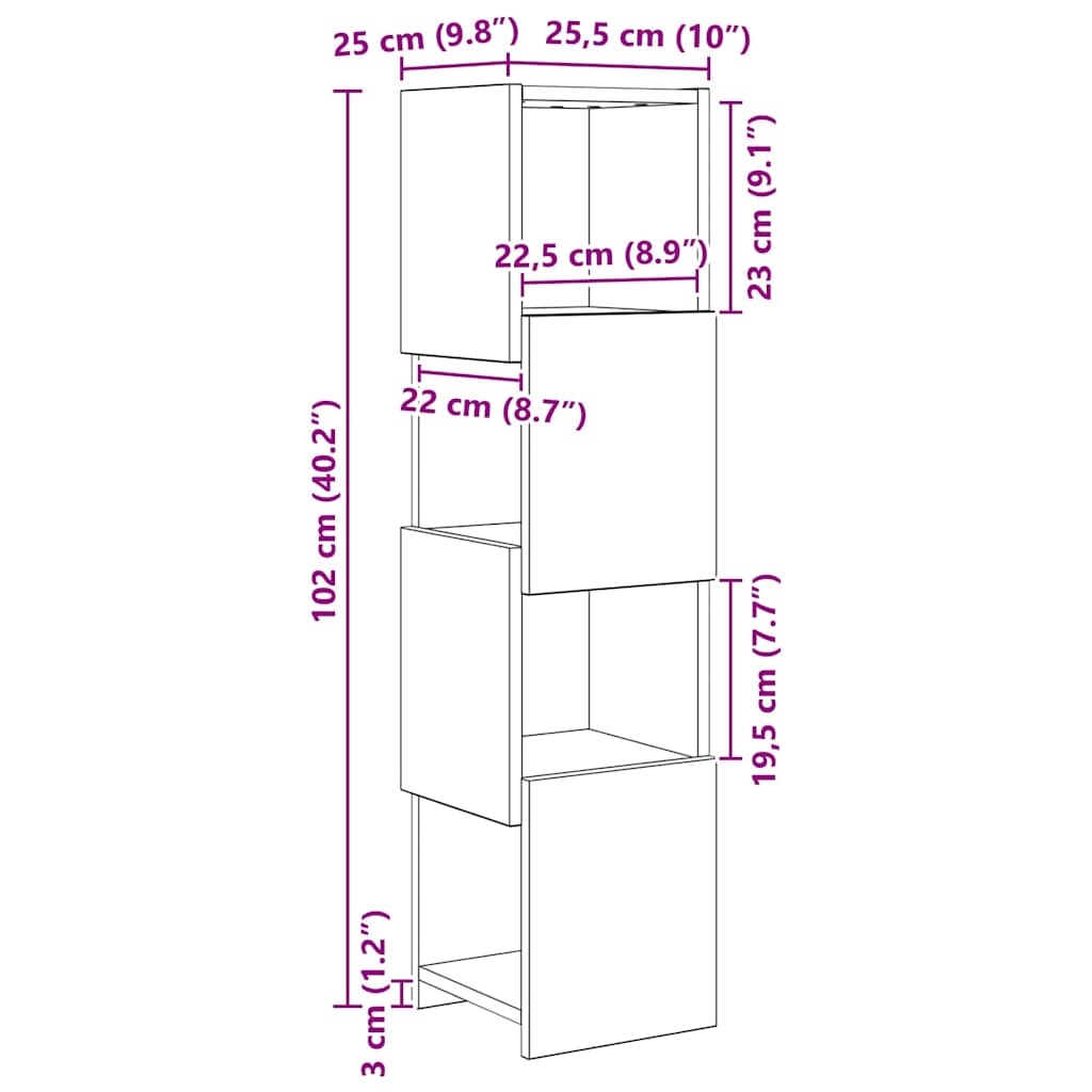 Meuble d'angle Gris béton 25,5x25x102cm Bois d'ingénierie - XIOS
