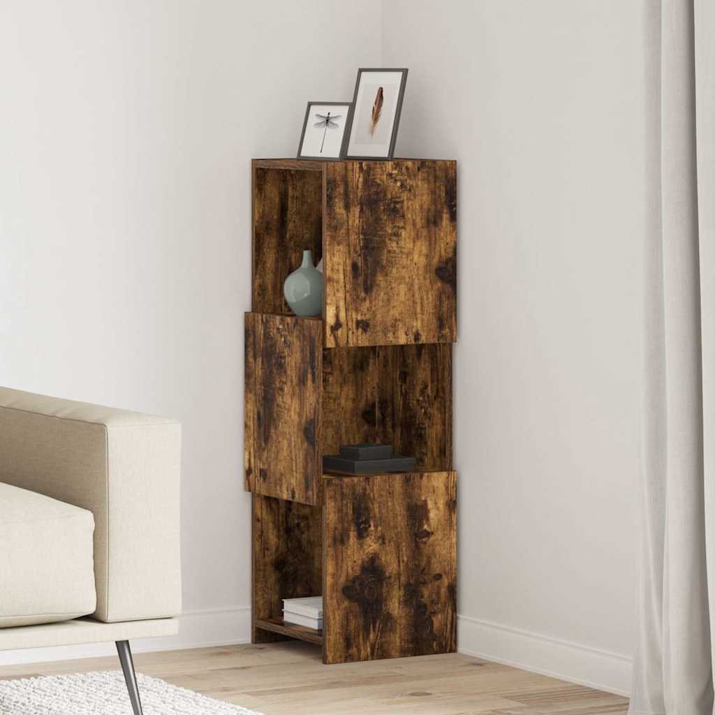 Meuble d'angle 30,5x30x95cm Bois d'ingénierie Chêne fumé - XIOS