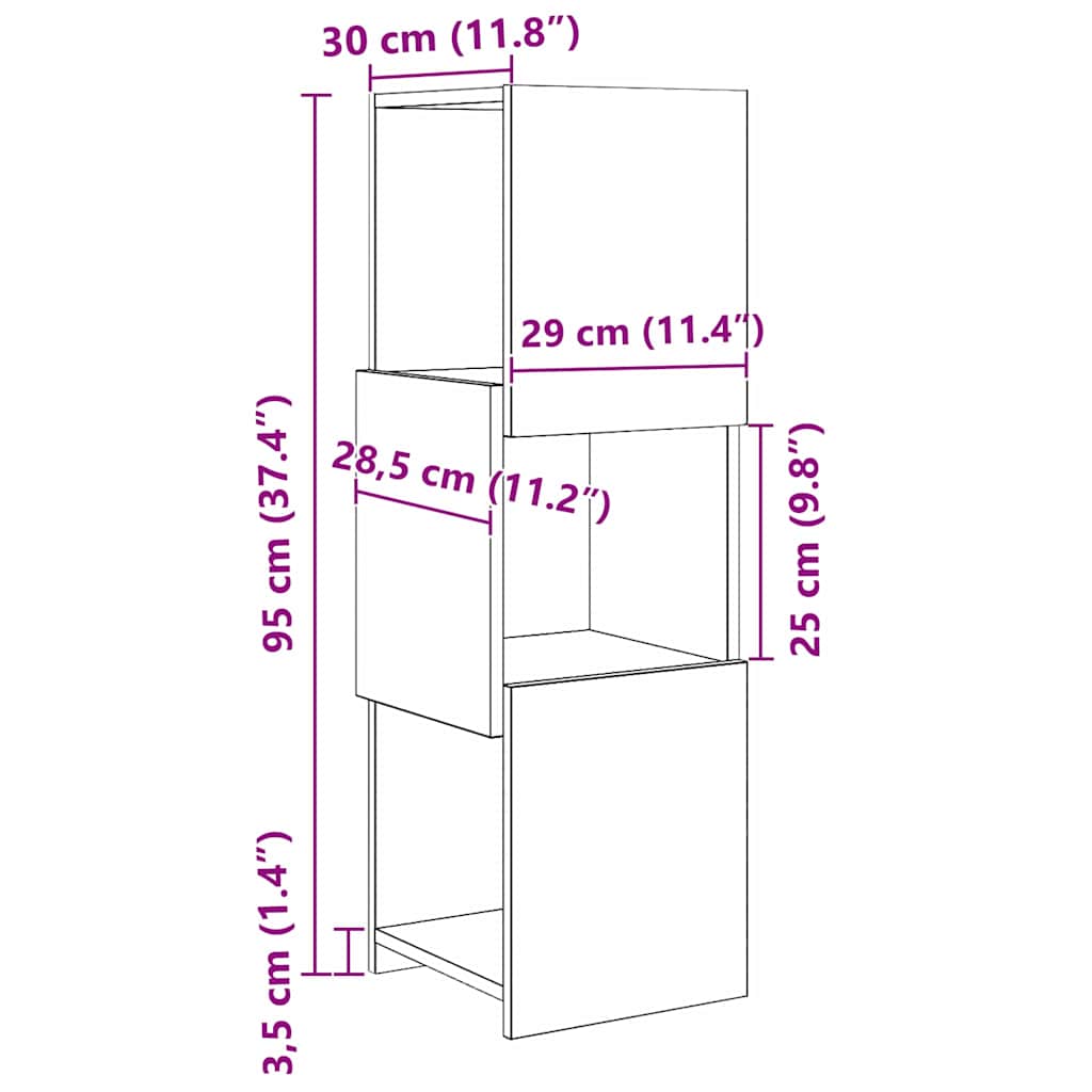 Meuble d'angle 30,5x30x95cm Bois d'ingénierie Chêne artisanal - XIOS