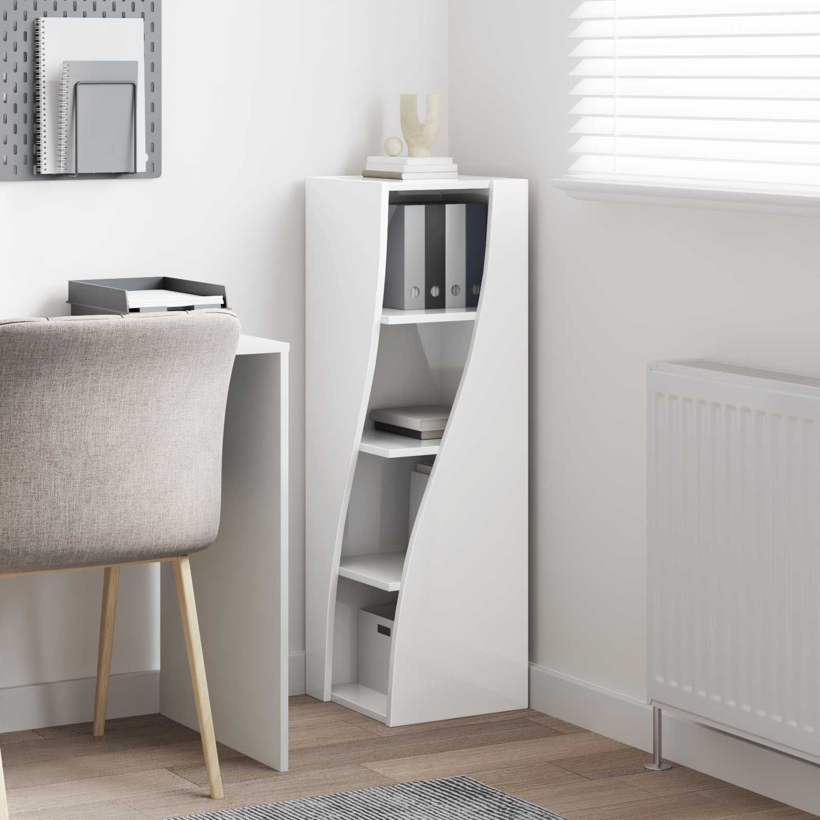 Meuble d'angle Blanc brillant 32x32x102cm Bois d'ingénierie