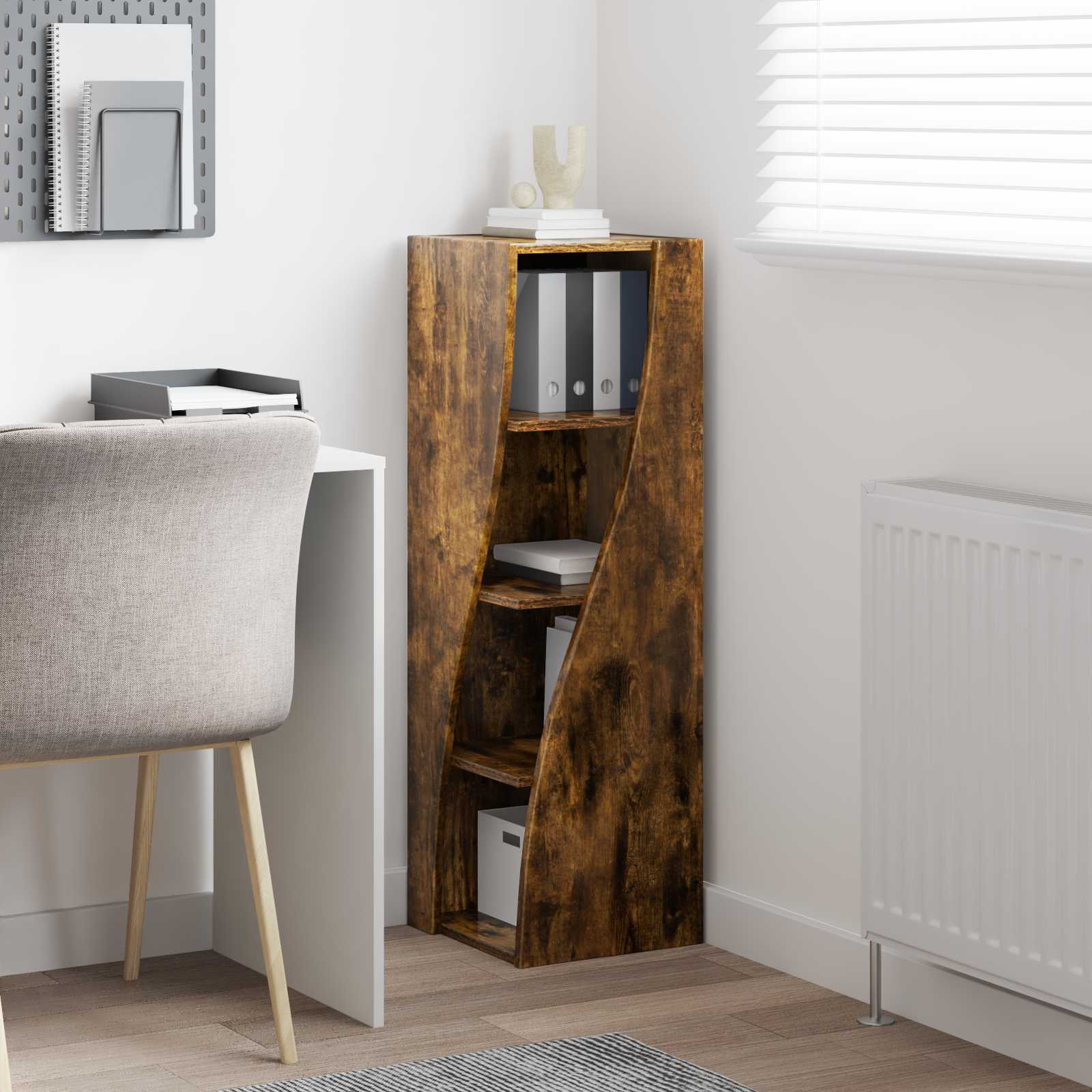 Meuble d'angle Chêne fumé 32x32x102cm Bois d'ingénierie