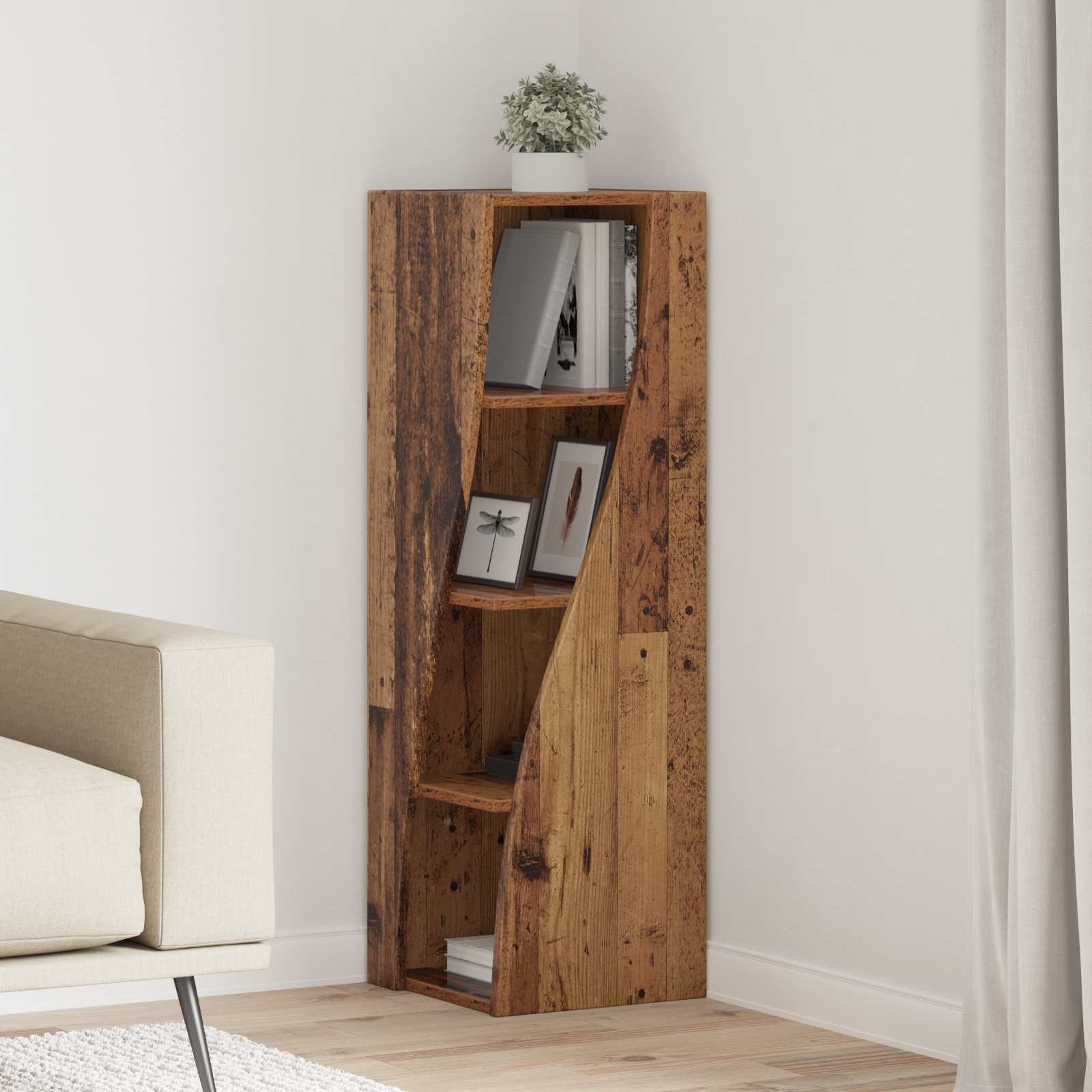 Meuble d'angle Bois ancien 32x32x102cm Bois d'ingénierie