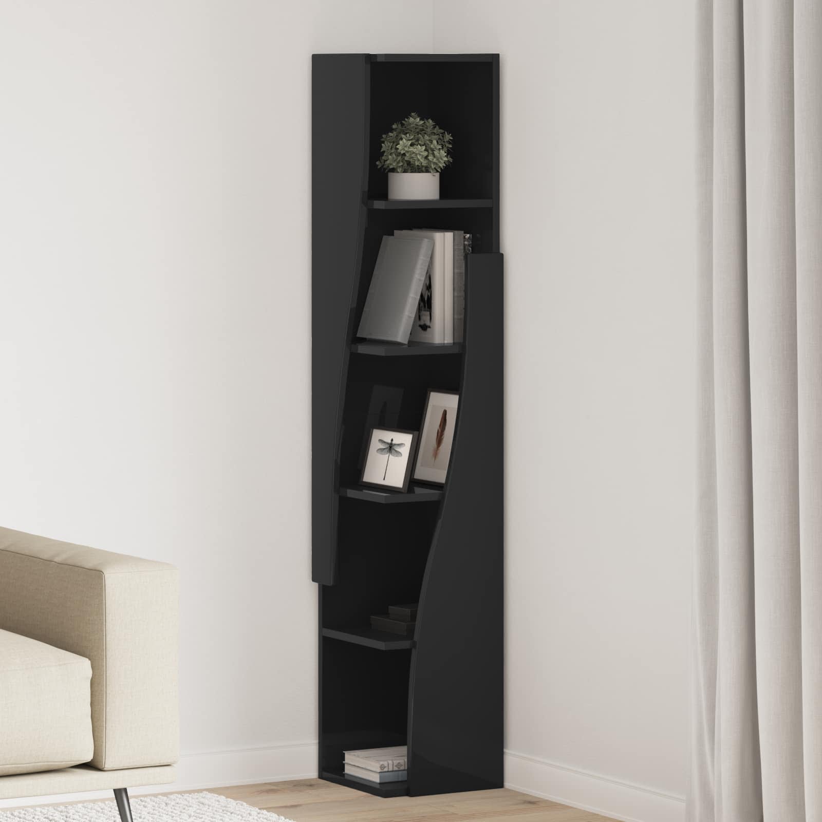 Meuble d'angle 27,5x27x140cm Bois d'ingénierie Noir