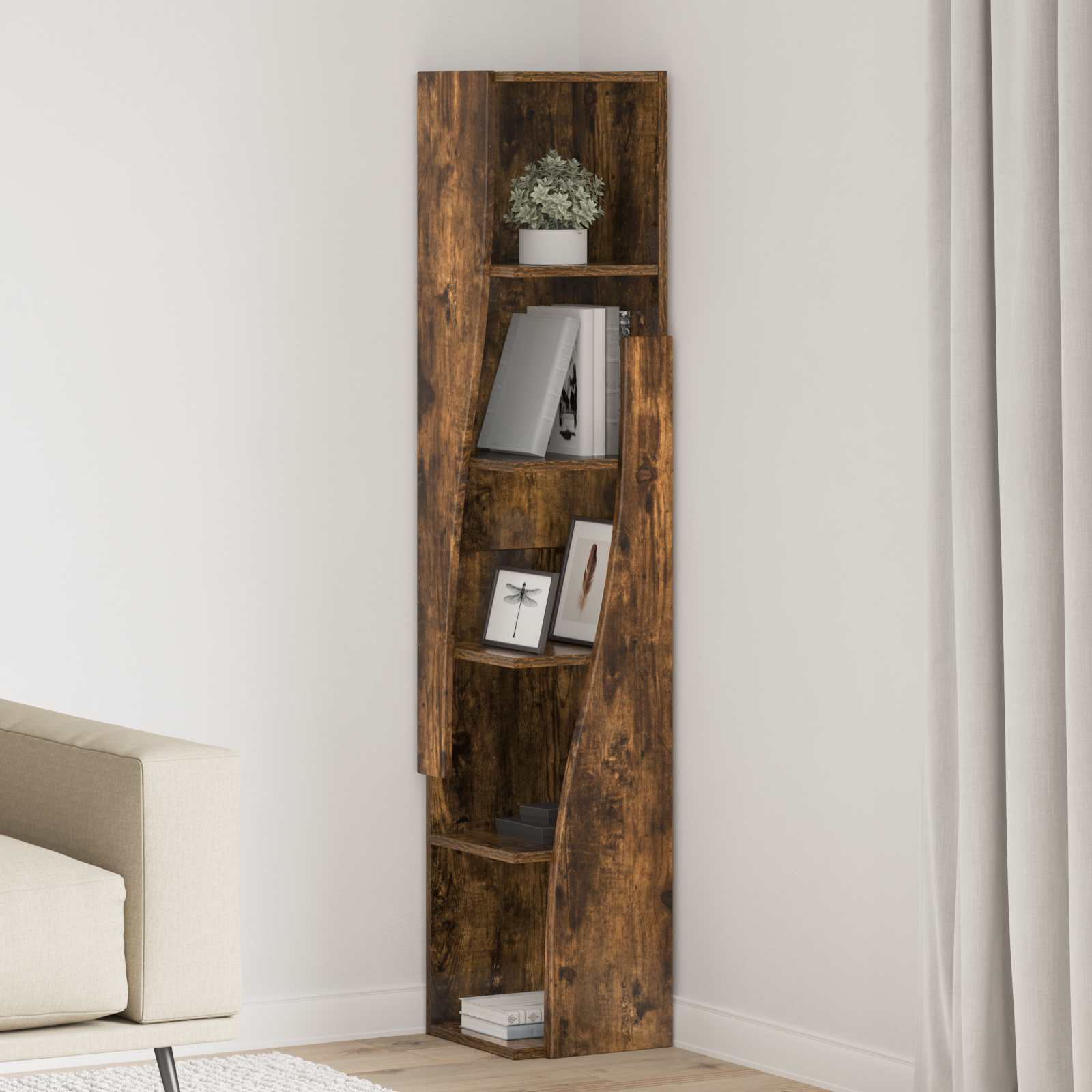 Meuble d'angle 27,5x27x140cm Bois d'ingénierie Chêne fumé - XIOS