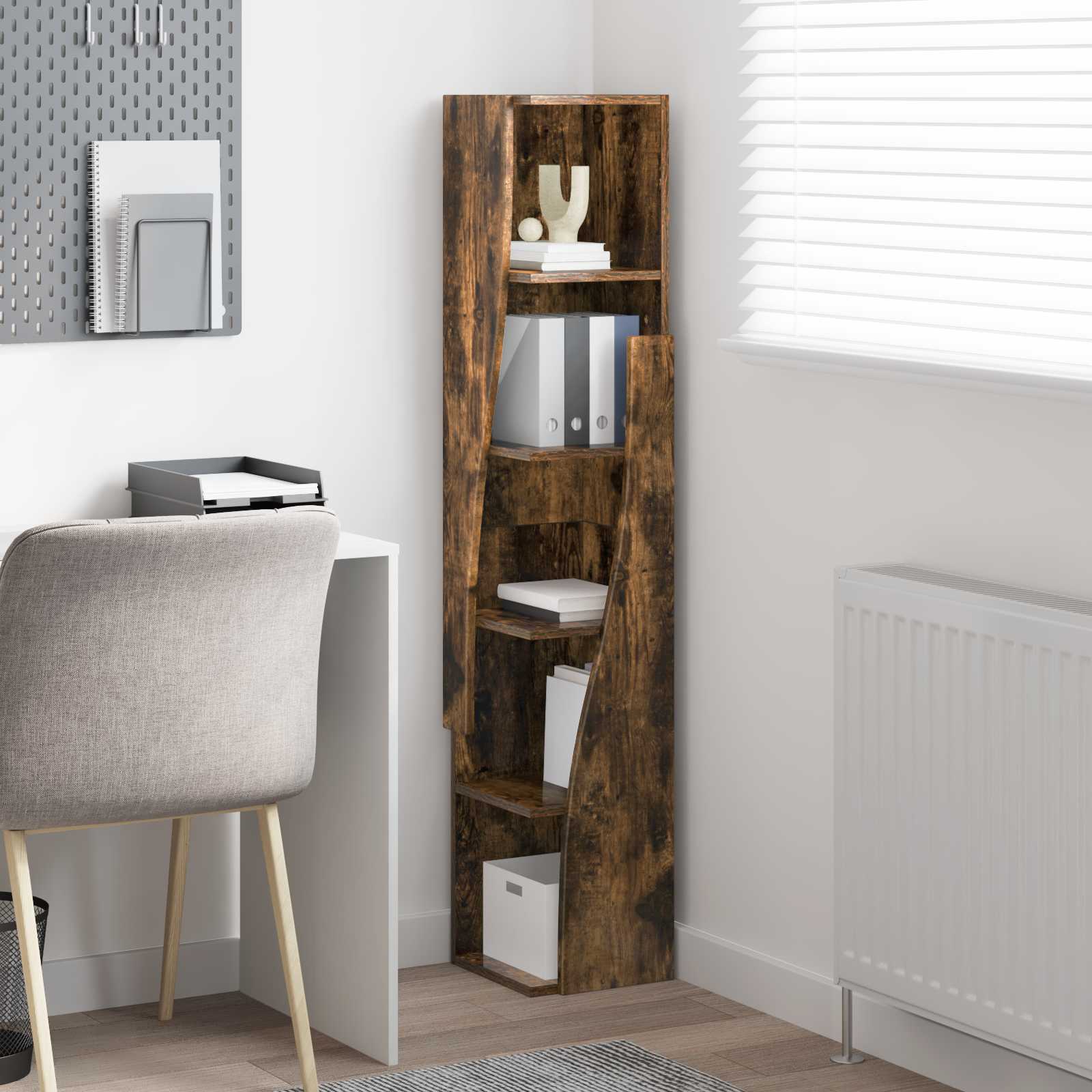 Meuble d'angle 27,5x27x140cm Bois d'ingénierie Chêne fumé - XIOS