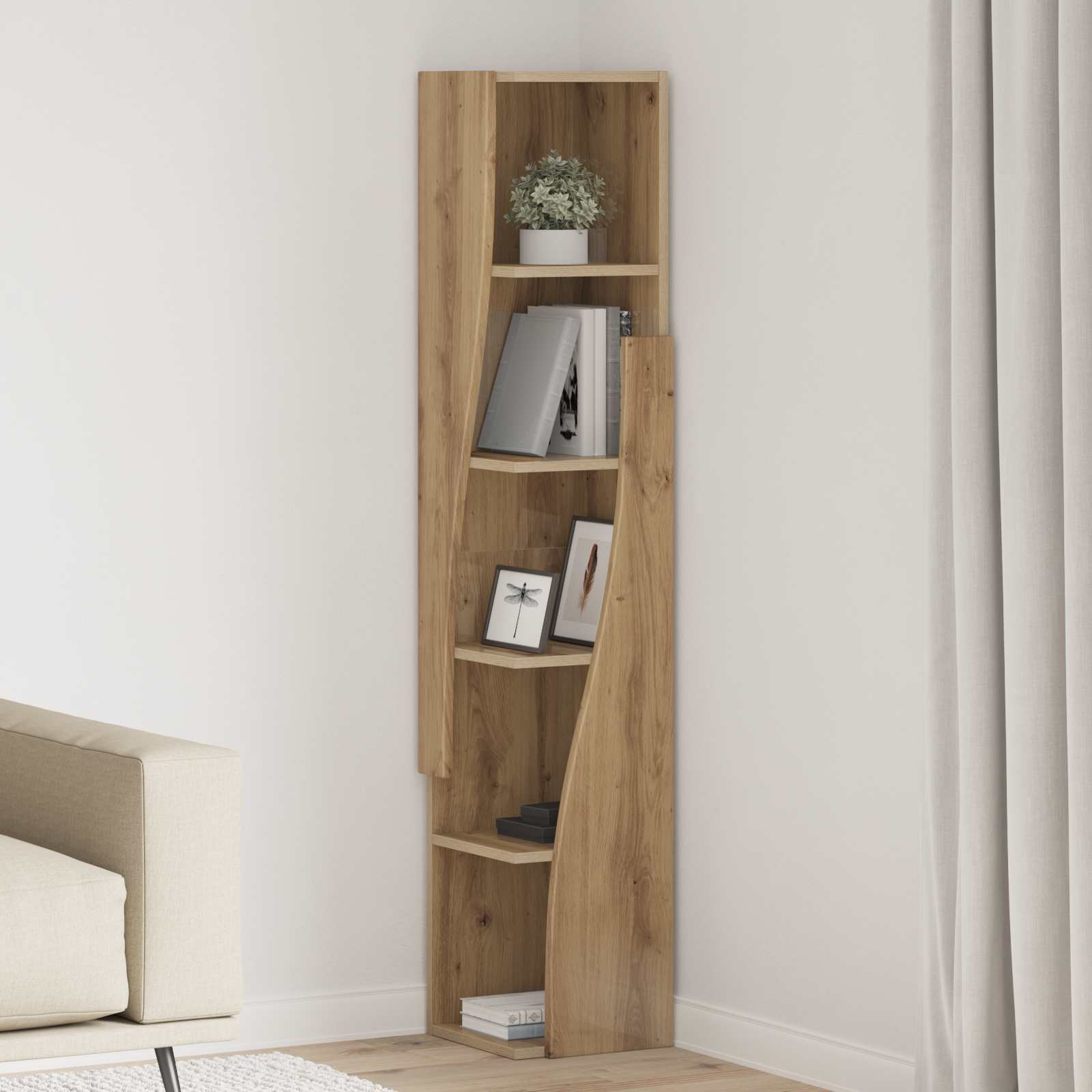 Meuble d'angle 27,5x27x140cm Bois d'ingénierie Chêne artisanal - XIOS