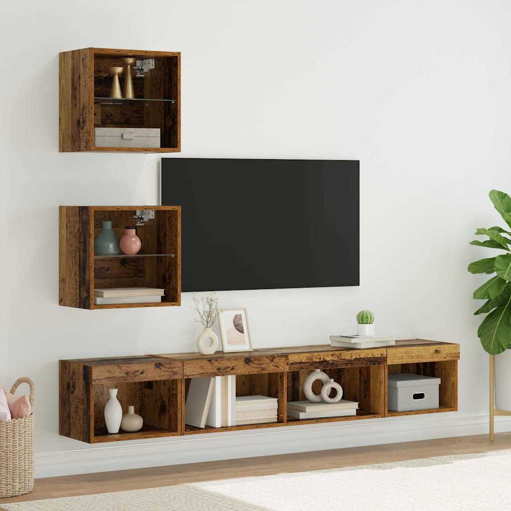 Unités murales TV avec LED 5 pcs Bois ancien 100 x 30 x 30 cm - XIOS