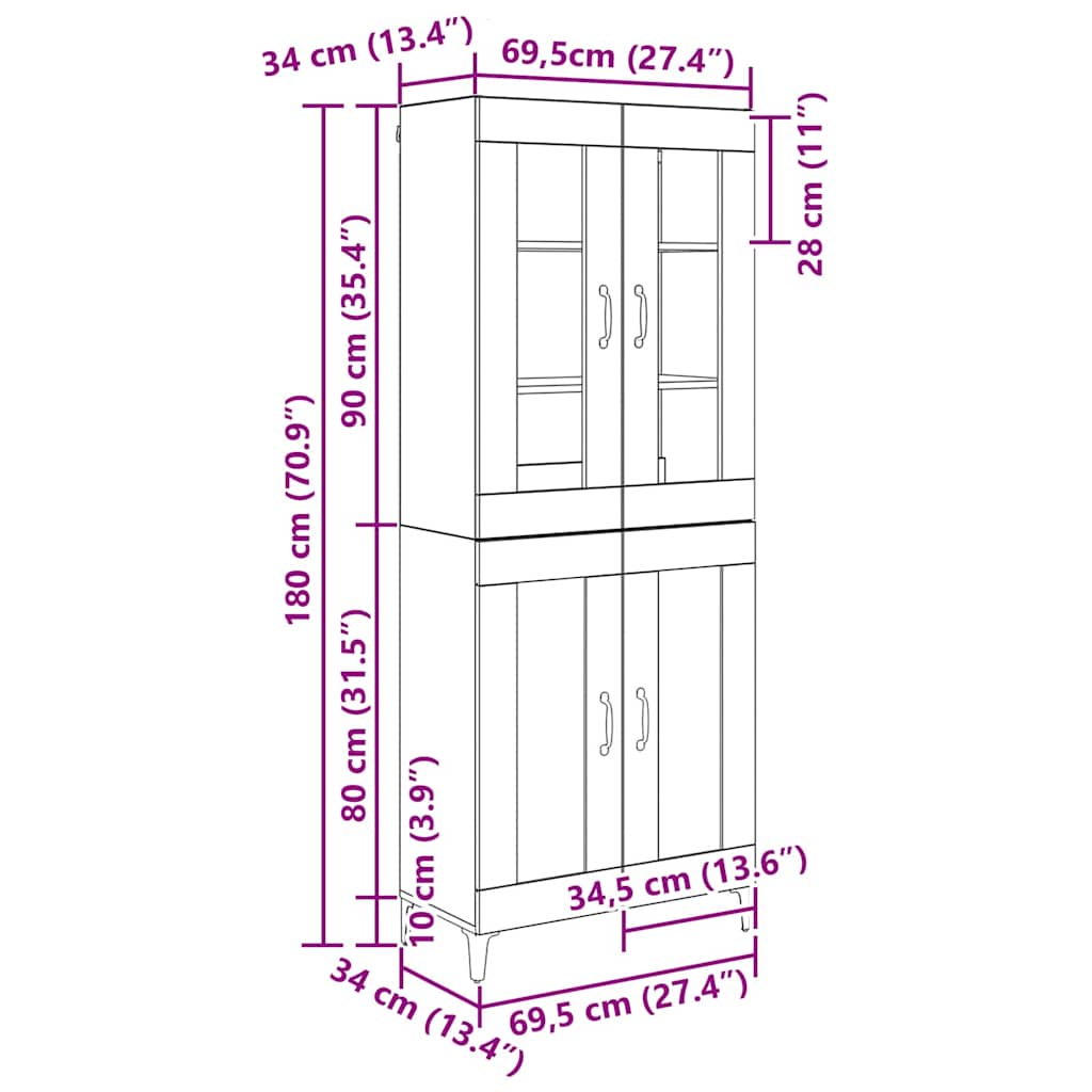 Haut Armoire Bois Ancien 69,5 x 34 x 180 cm Bois d'ingénierie - XIOS