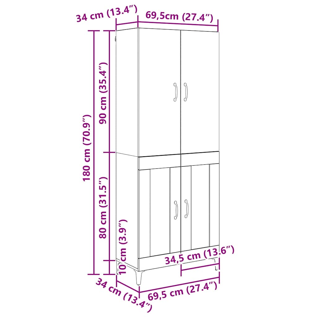 Haut Armoire Chêne artisanal 69,5 x 34 x 180 cm - XIOS