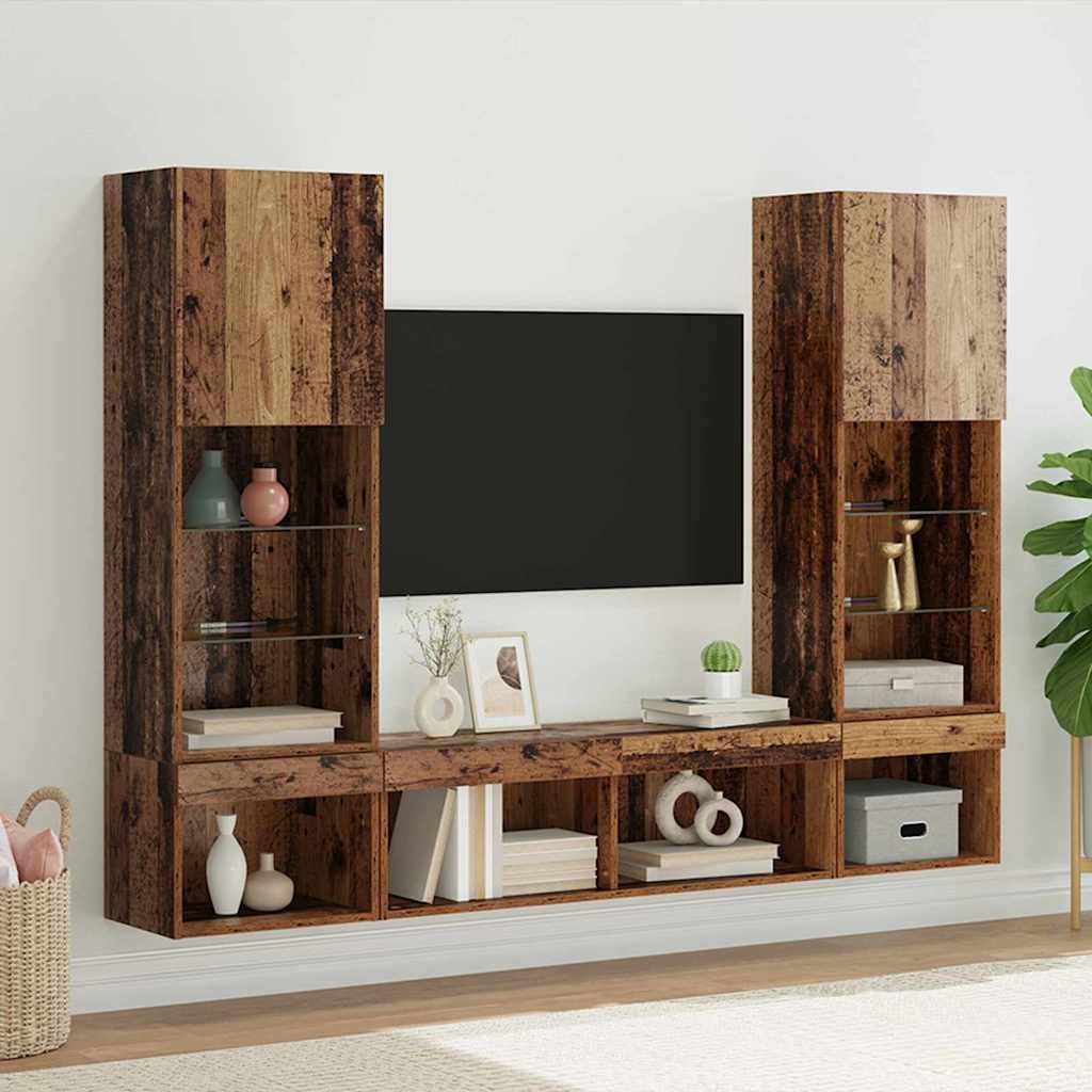 Unités murales TV avec LED 5 pcs Bois ancien Bois d'ingénierie - XIOS