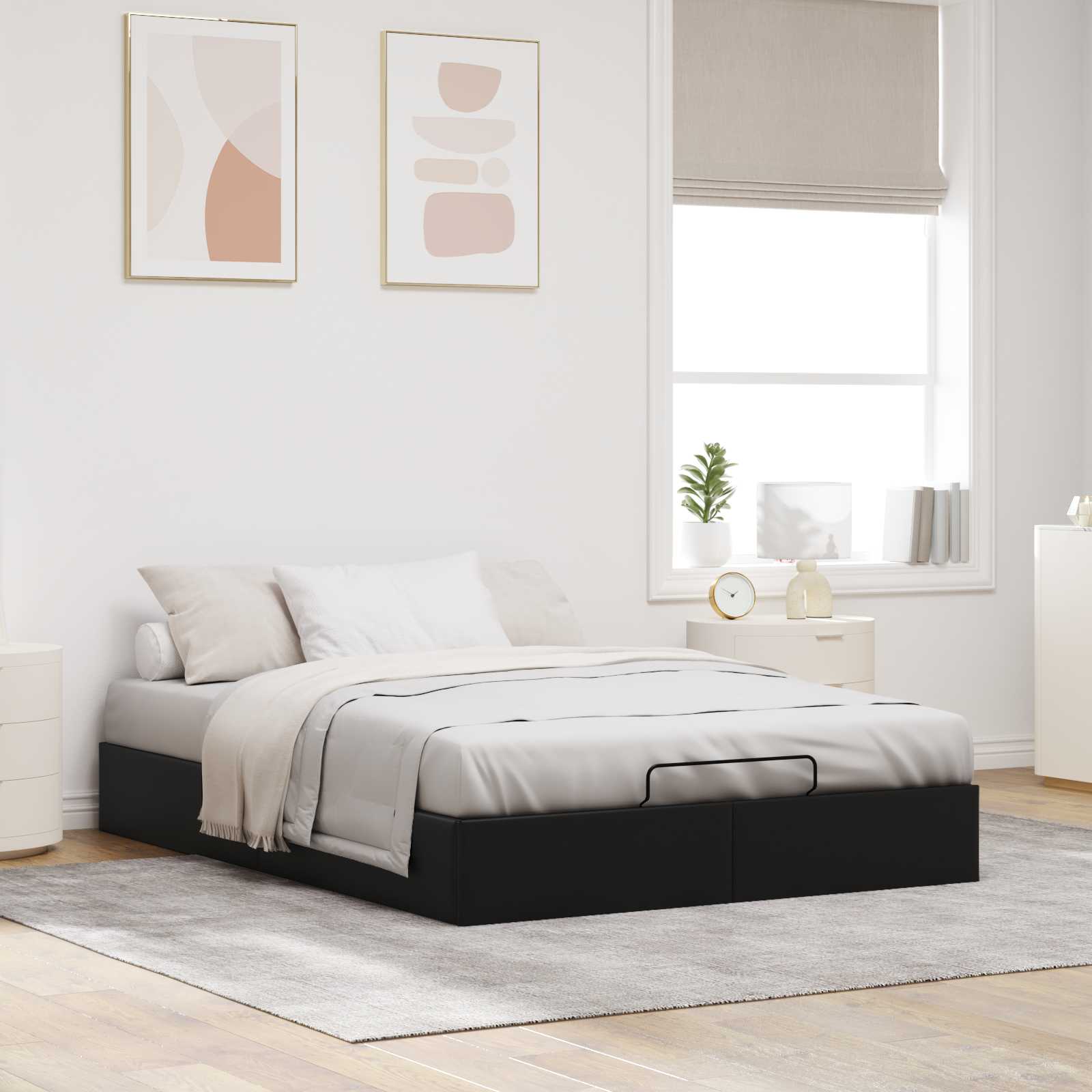 Cadre de lit ottoman Noir Lit double classique Simili cuir - XIOS