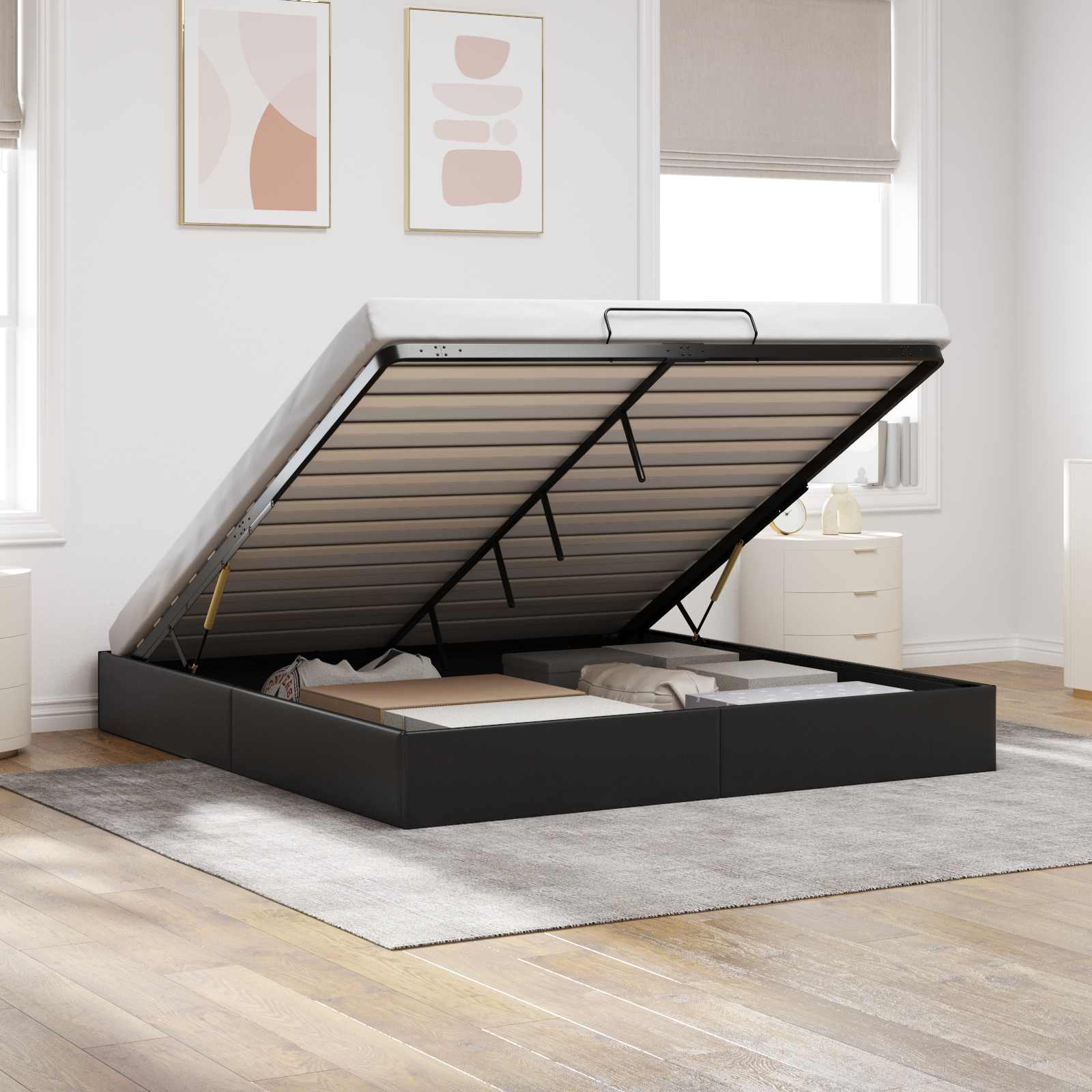 Cadre de lit ottoman Noir King size Simili cuir - XIOS