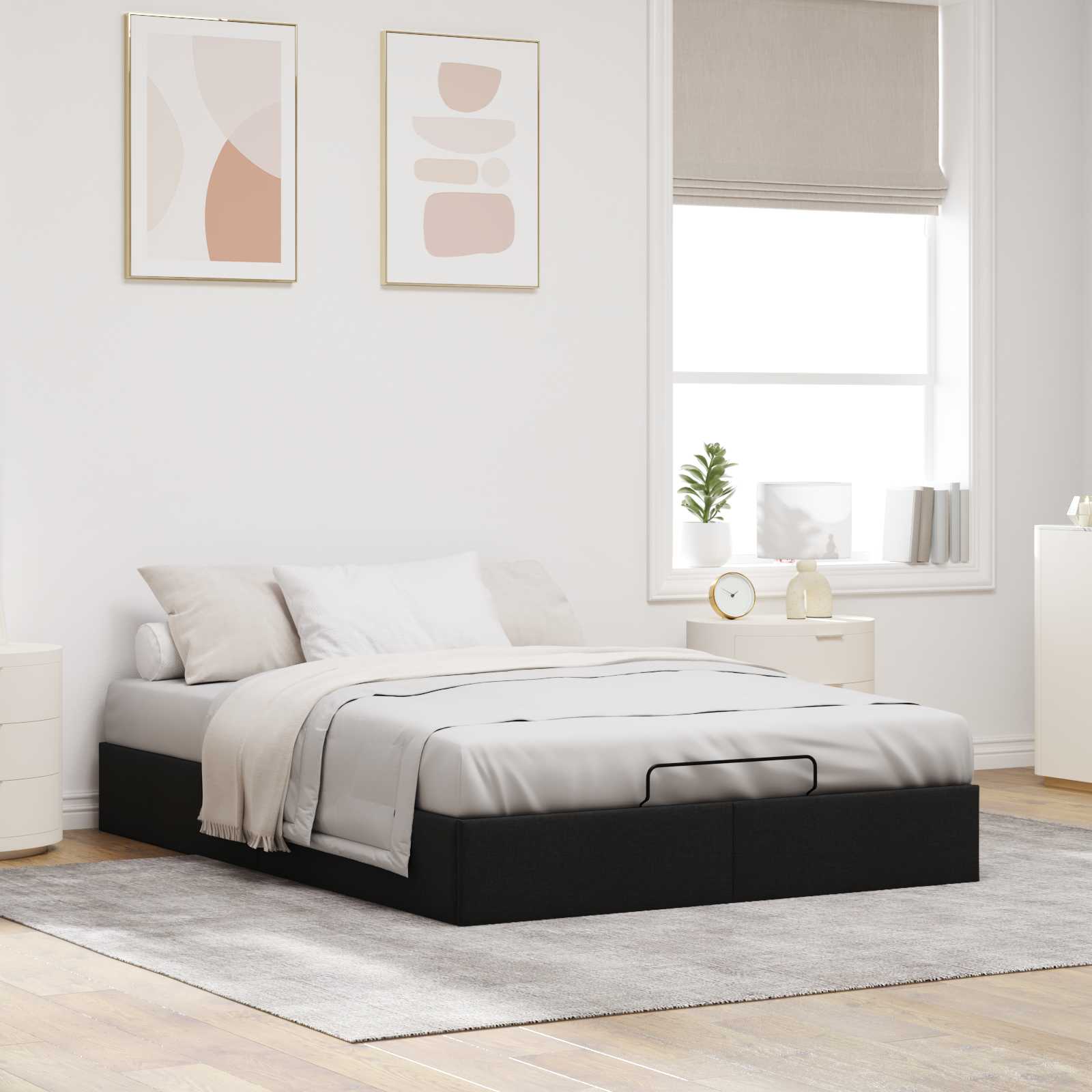 Cadre de lit ottoman Noir Lit double classique Tissu - XIOS