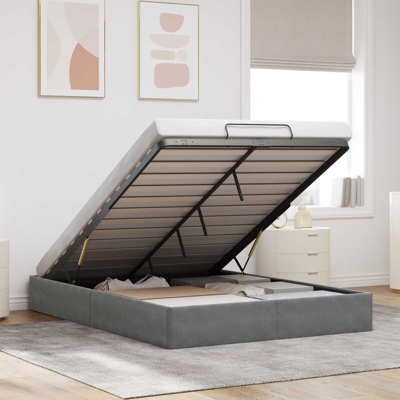 Cadre de lit ottoman Gris foncé Lit double classique Velours - XIOS