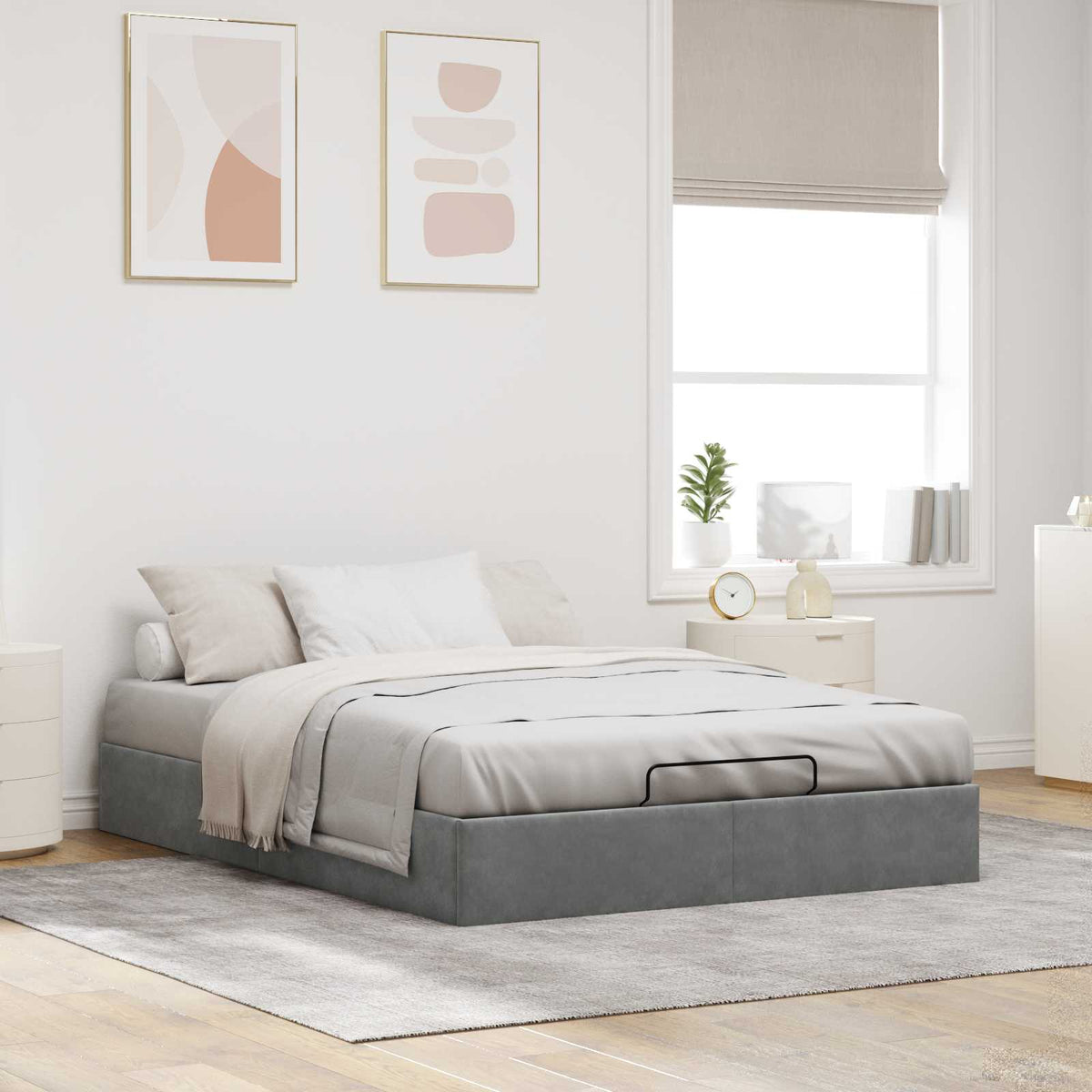 Cadre de lit ottoman Gris foncé Lit double classique Velours - XIOS