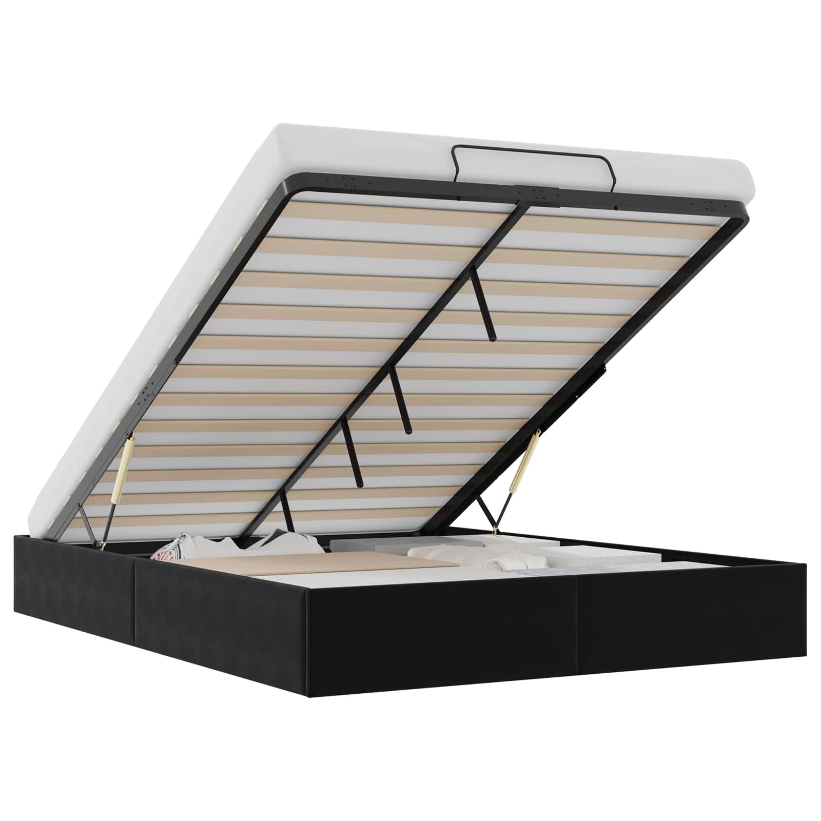 Cadre de lit ottoman Noir Lit double classique Velours - XIOS