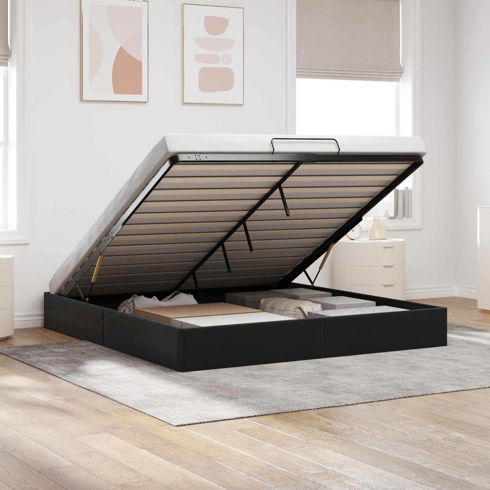 Cadre de lit ottoman Noir King size Velours - XIOS